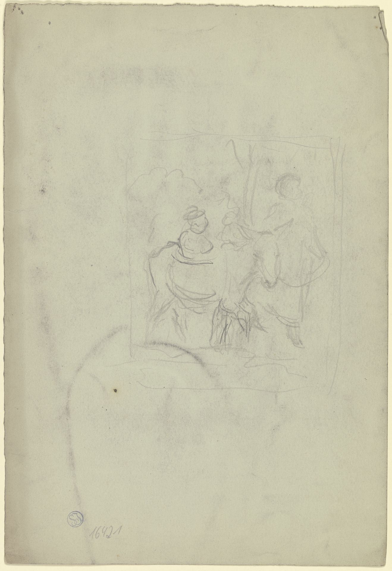 Frau, einen Esel am Strick führend by Otto Scholderer