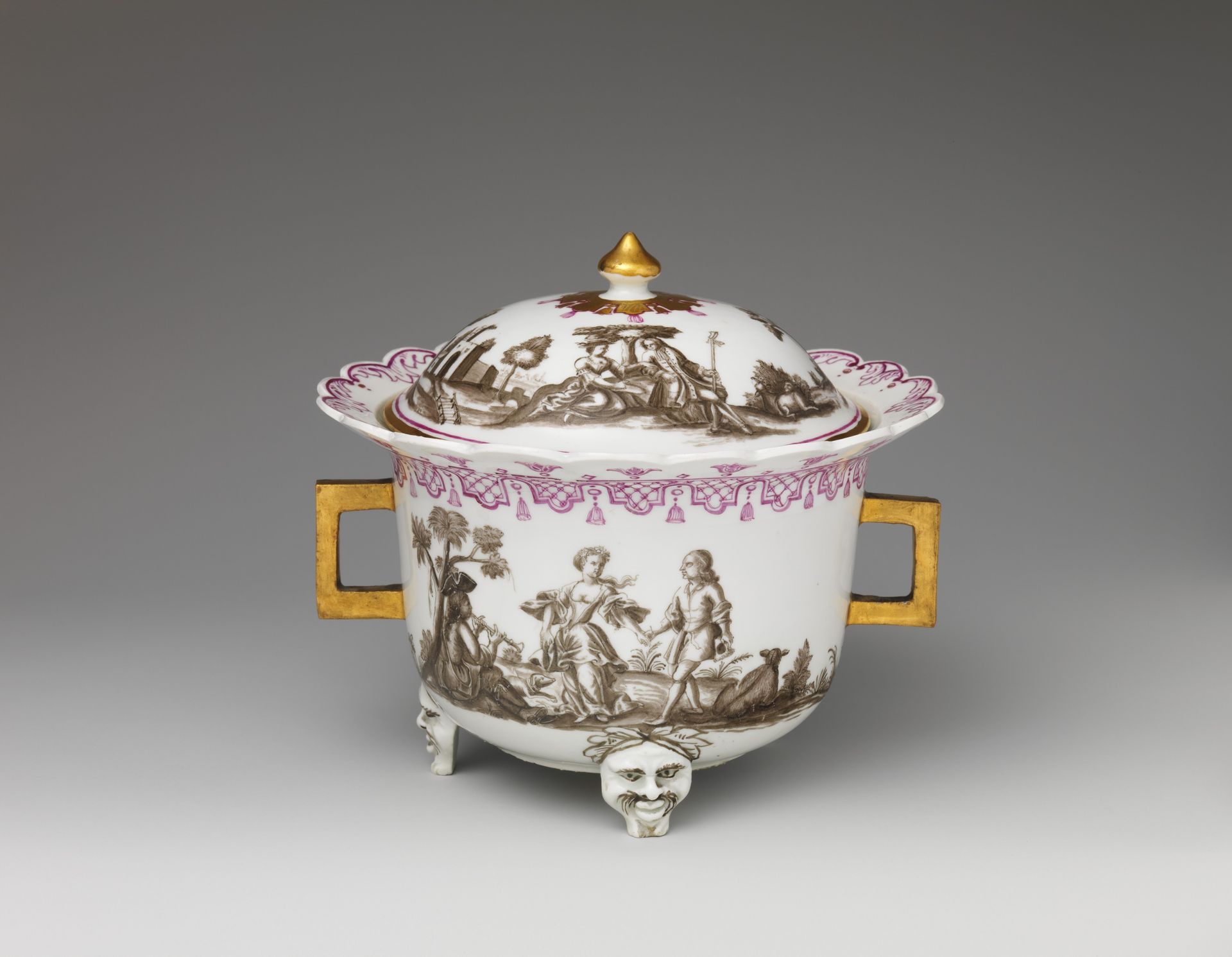 Covered bowl with figures in landscape by Vienna