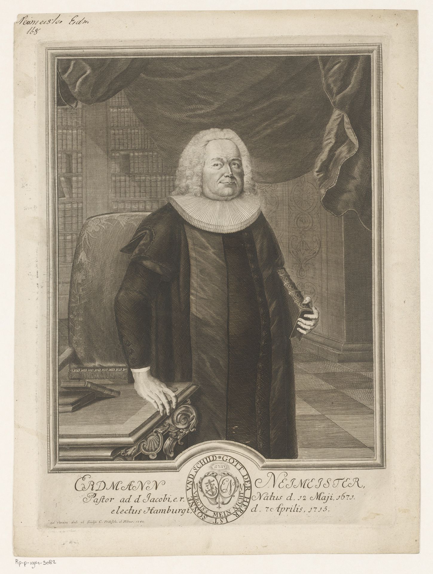 Portret van Erdmann Neumeister by Christian Fritzsch