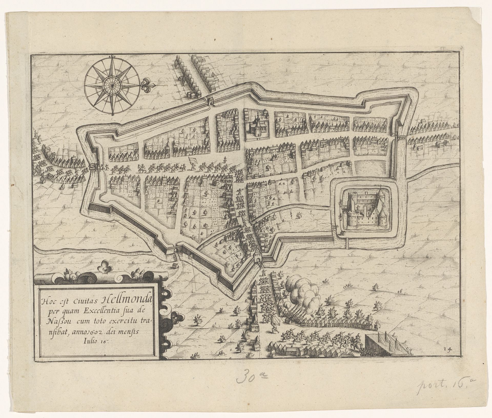 Leger van prins Maurits trekt door Helmond, 1602 by Lambert Cornelisz