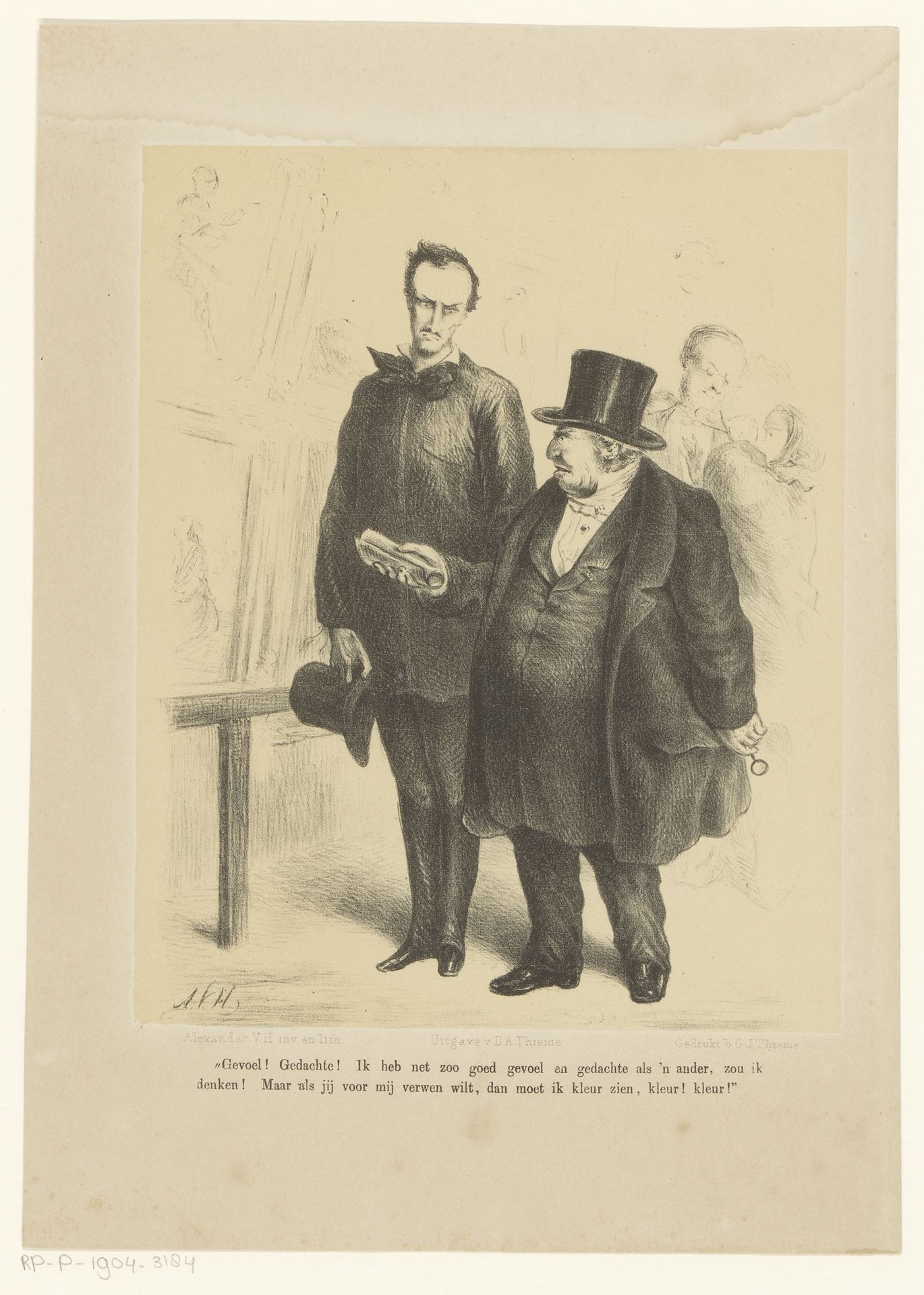 Schilder en kunstliefhebber op tentoonstelling by Alexander Ver Huell