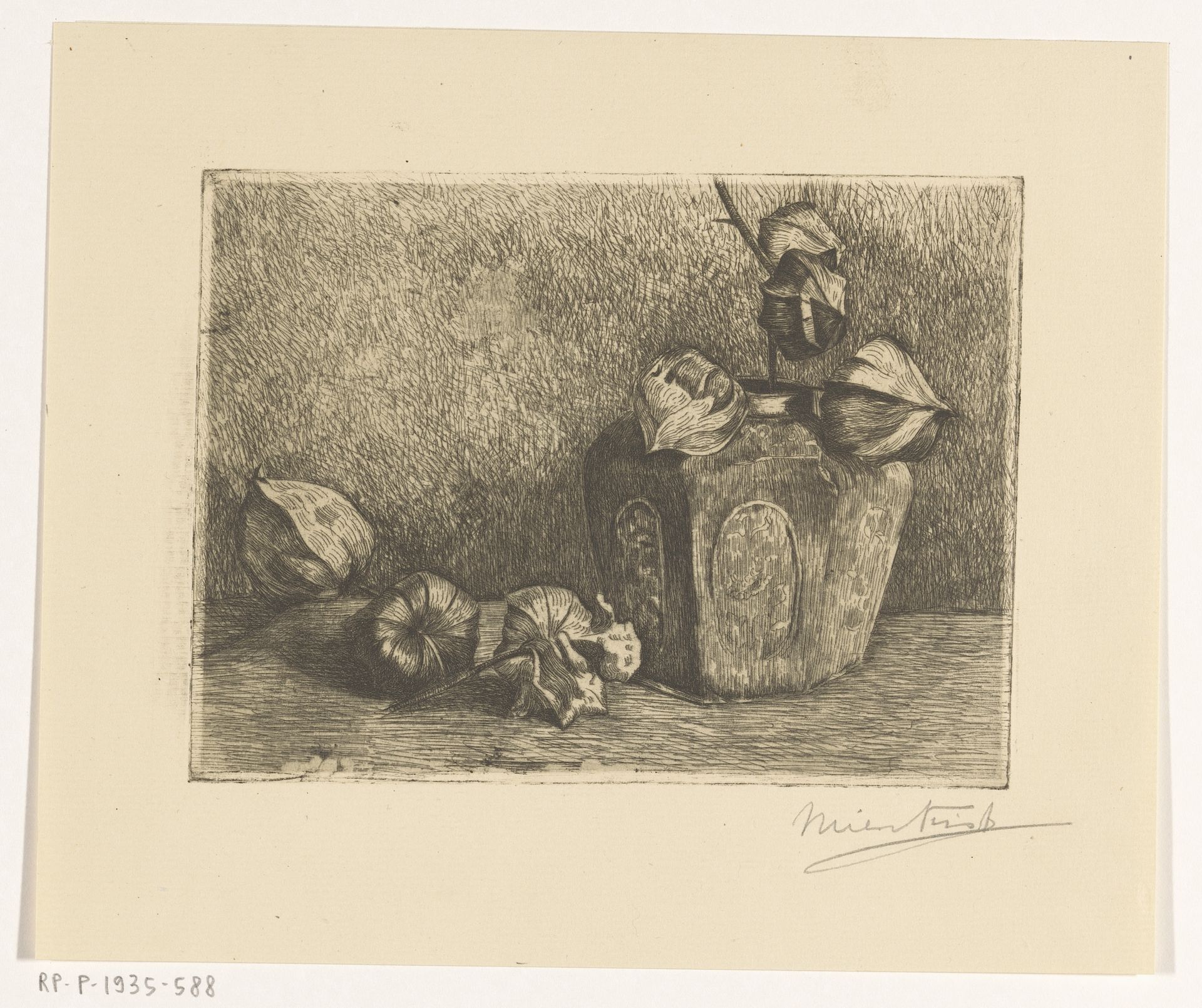 Stilleven met gemberpot en lampionplant by Wilhelmine Kist