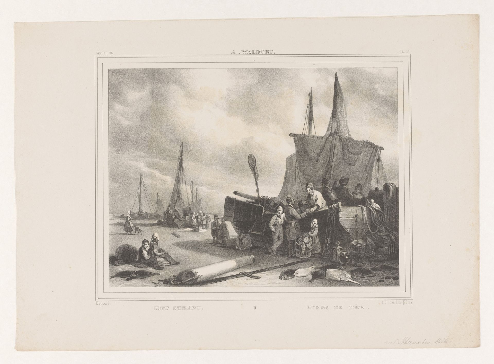 Lossen van boten op het strand by Marinus Adrianus van Straten