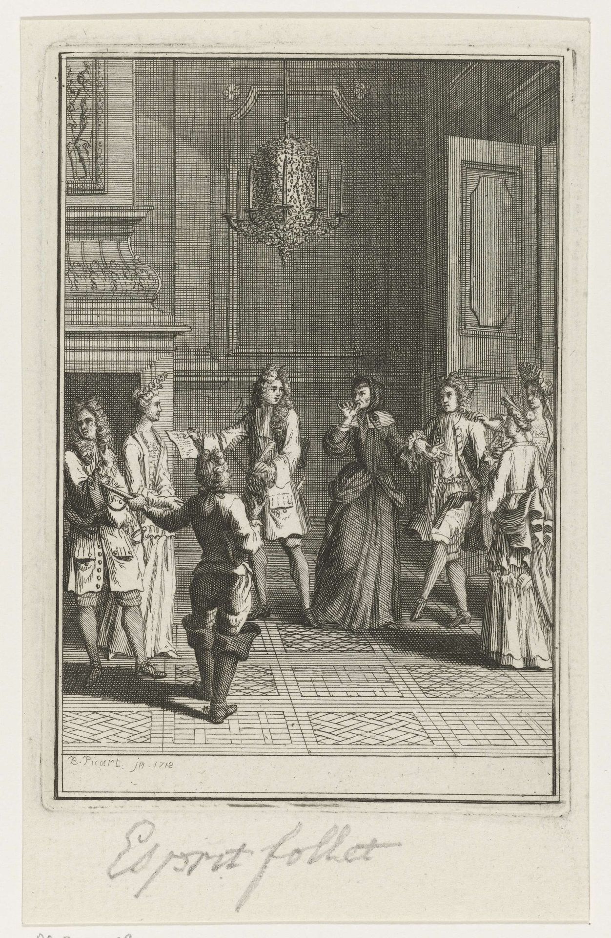 Elegant gezelschap in een vertrek by Bernard Picart