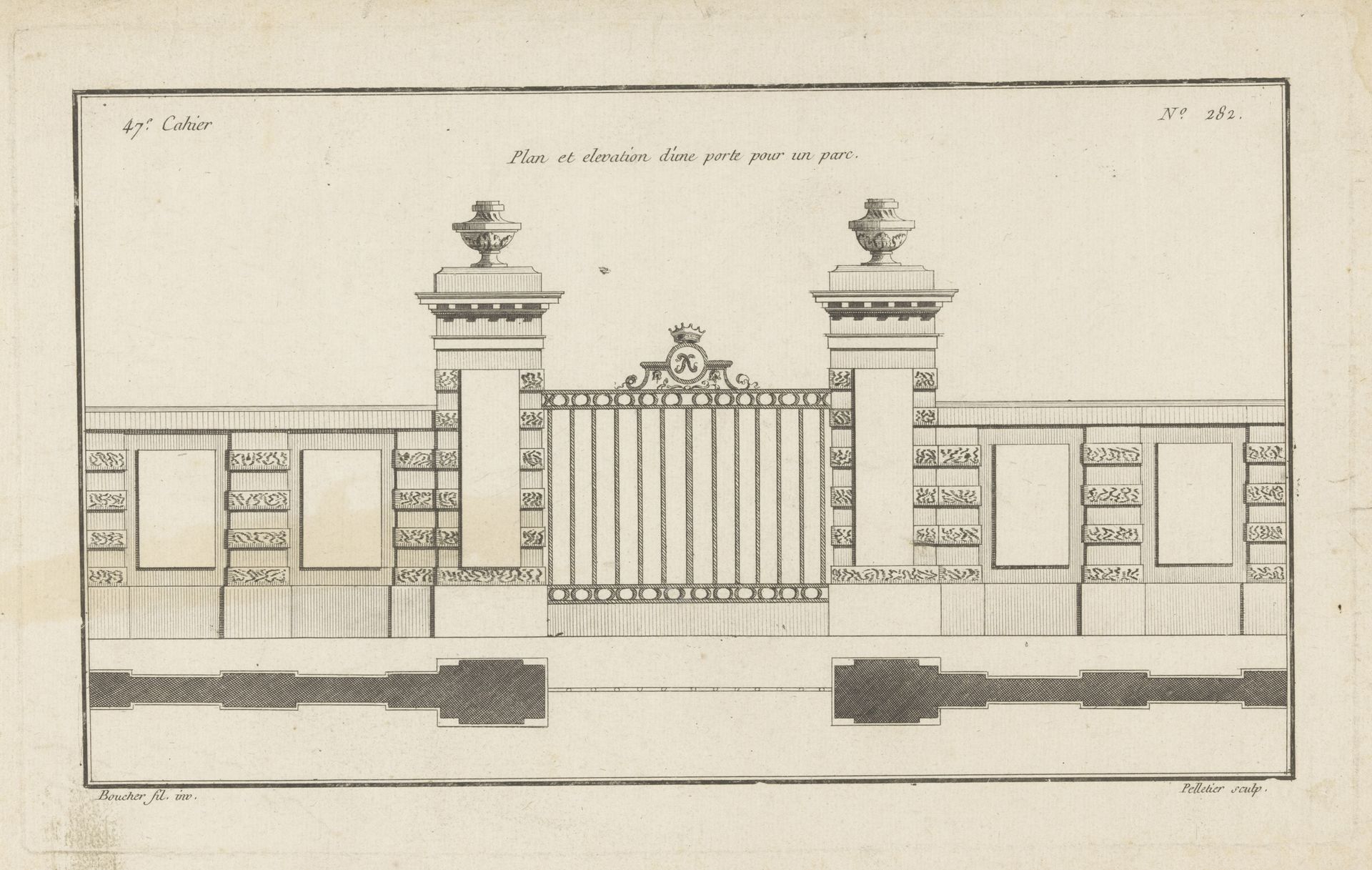 Poort met hekwerk en vazen by Jean Pelletier