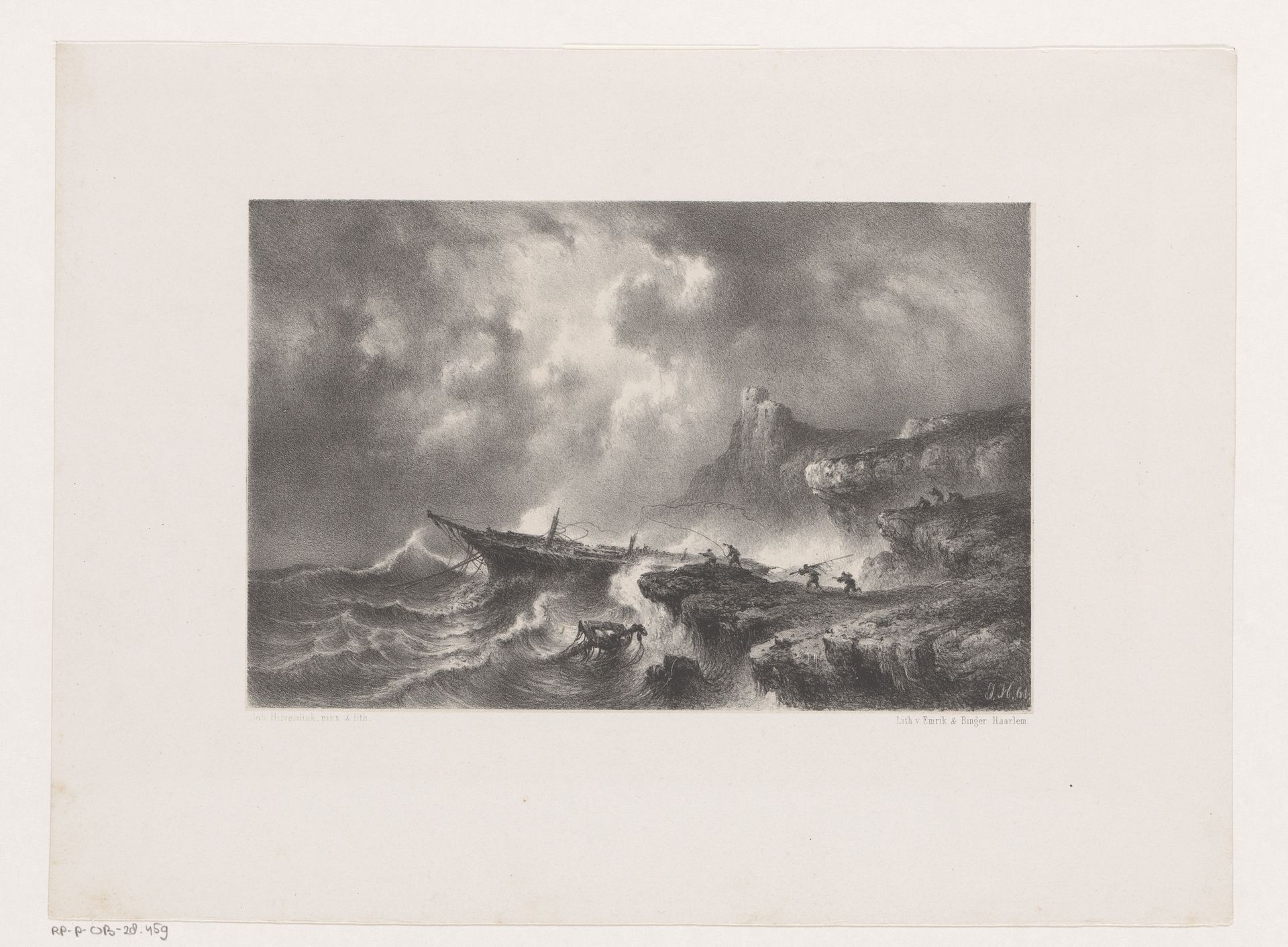Schip in nood bij storm op zee by Johannes Hilverdink