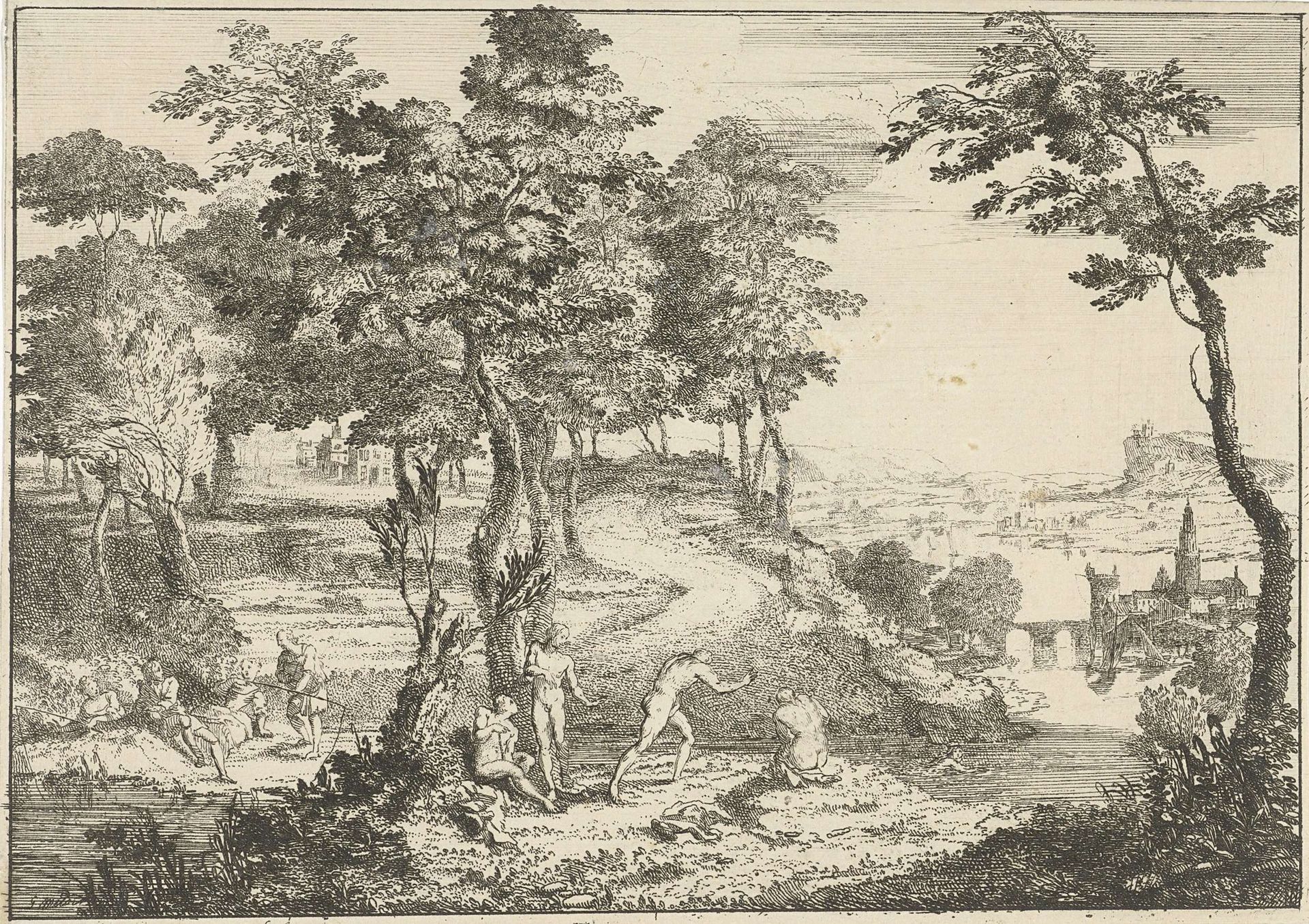 Landschap met baders en hengelaars by Gerard Melder