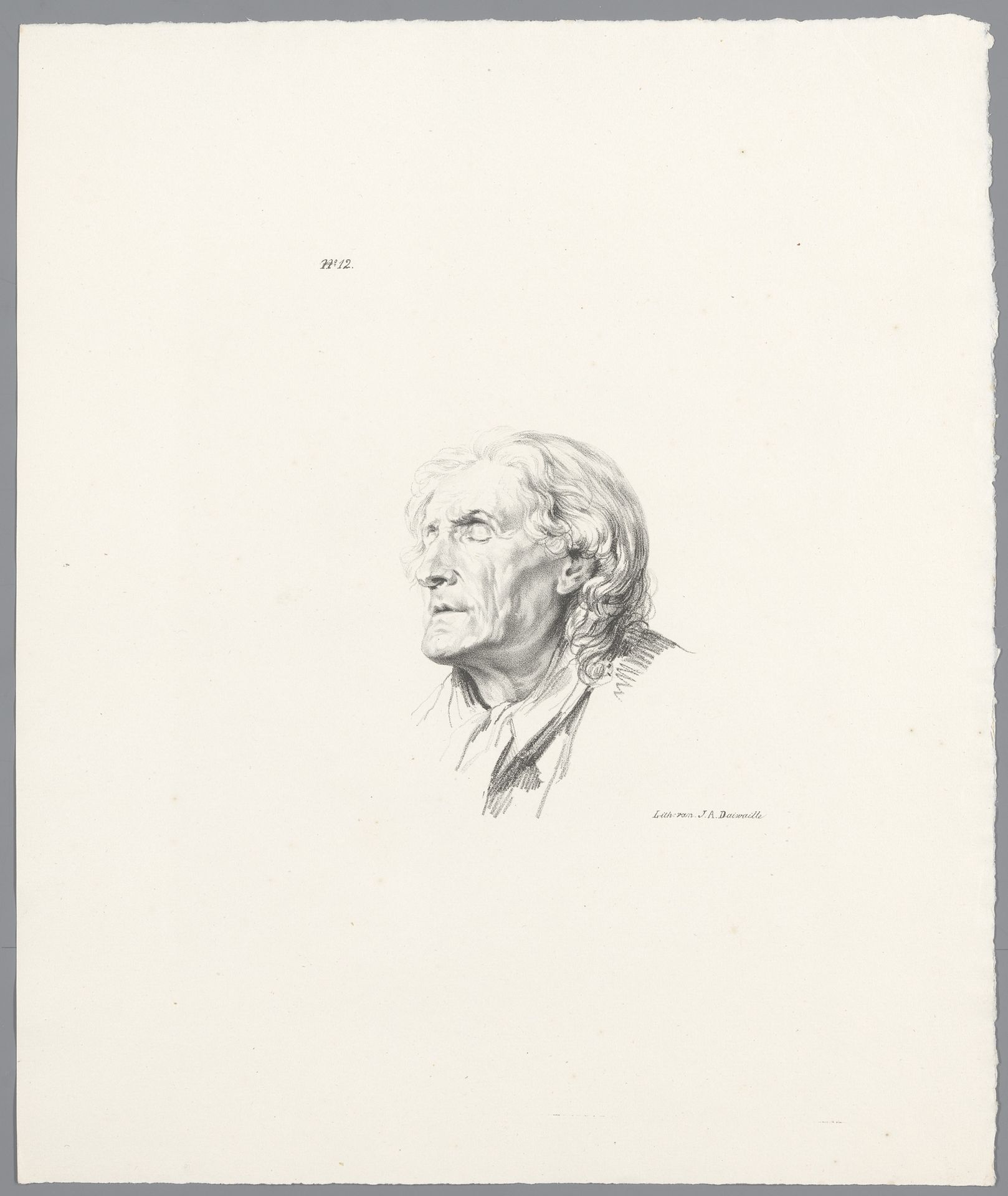 Oude man met gesloten ogen by Jean Augustin Daiwaille
