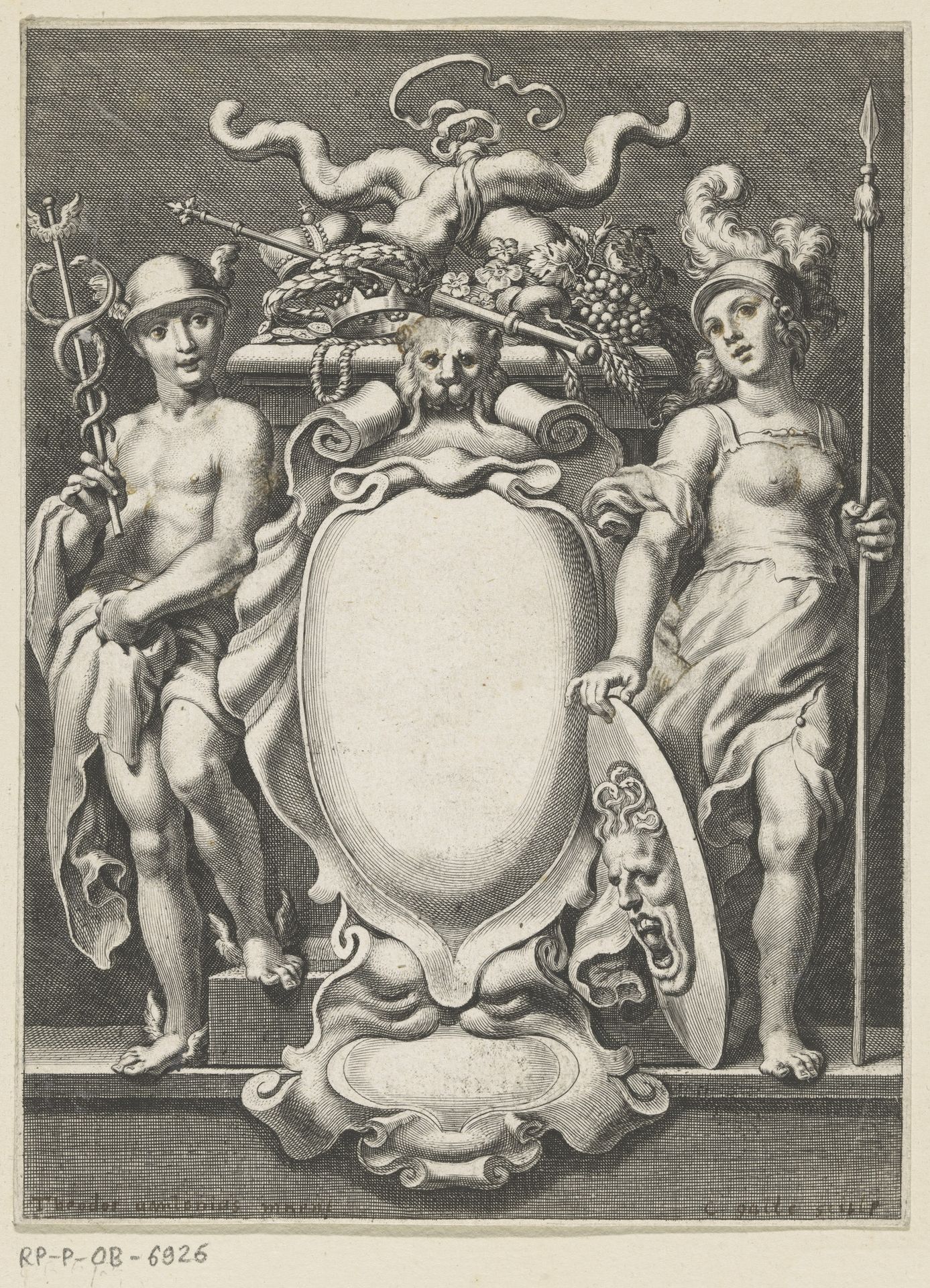 Allegorische titelpagina met Mercurius en Minerva by Cornelis Galle I