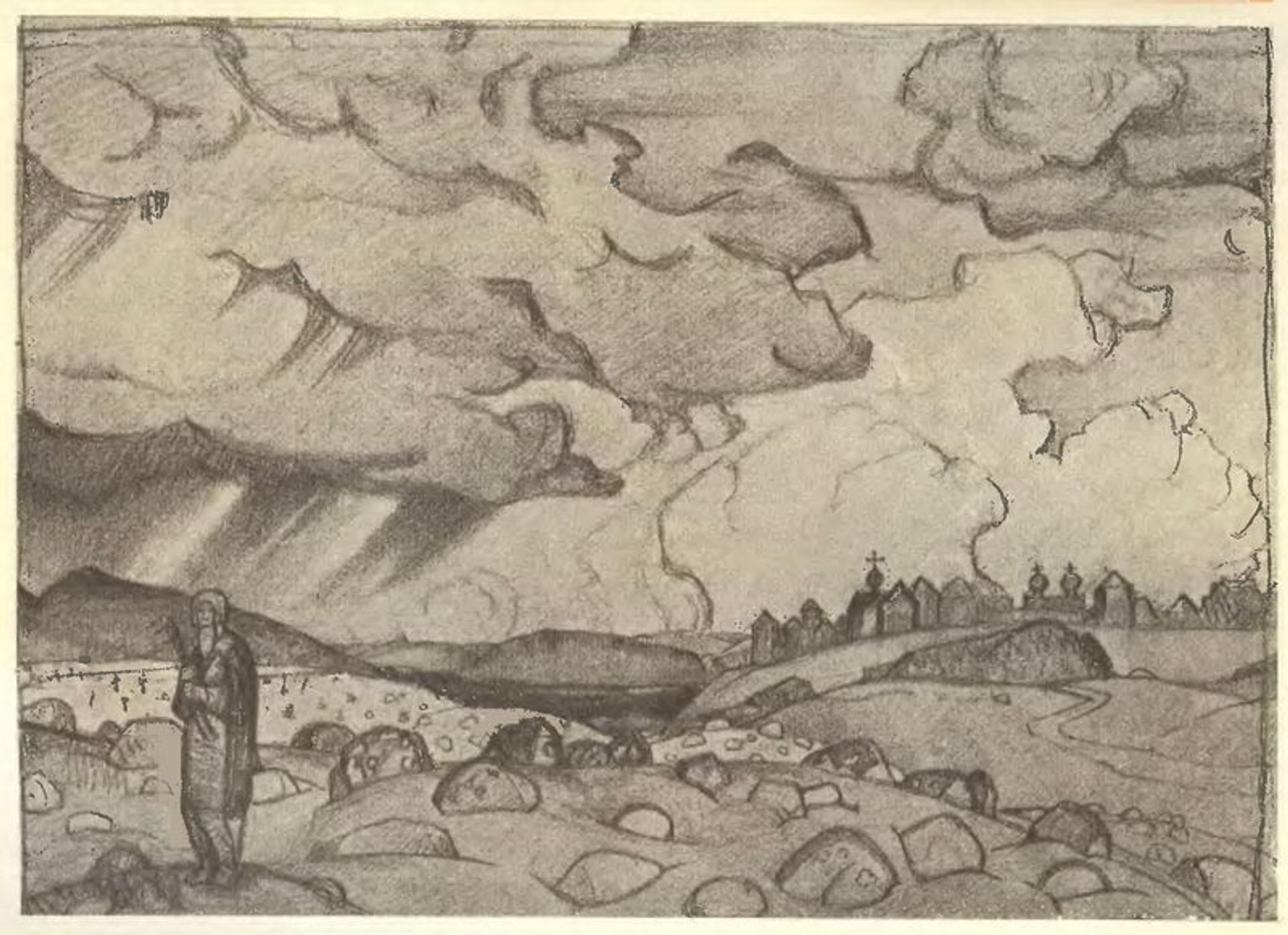 Procopius the Righteous removes a cloud of stone from the Great Ustyug by Nicholas Roerich