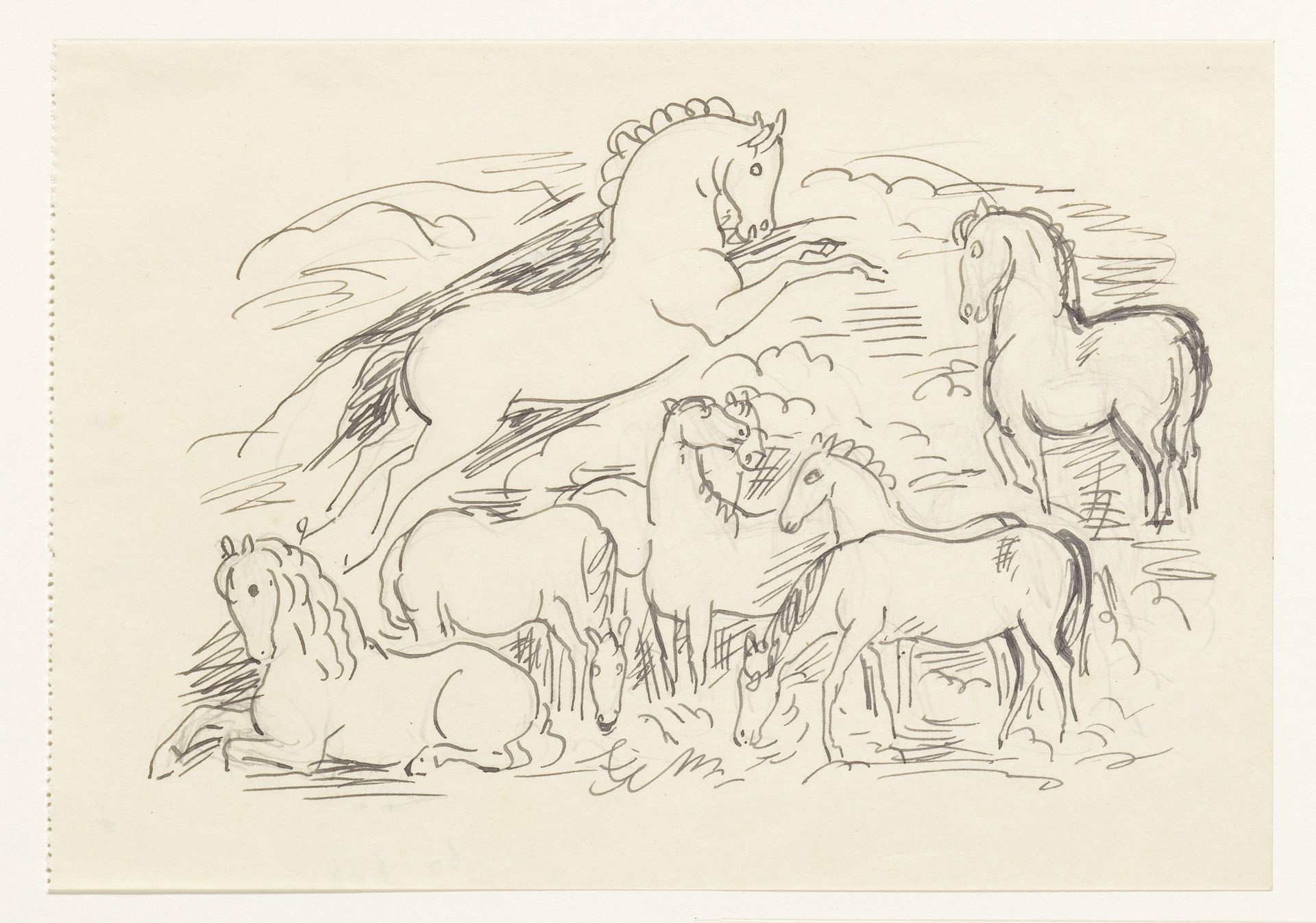 Studieblad met acht paarden by Leo Gestel