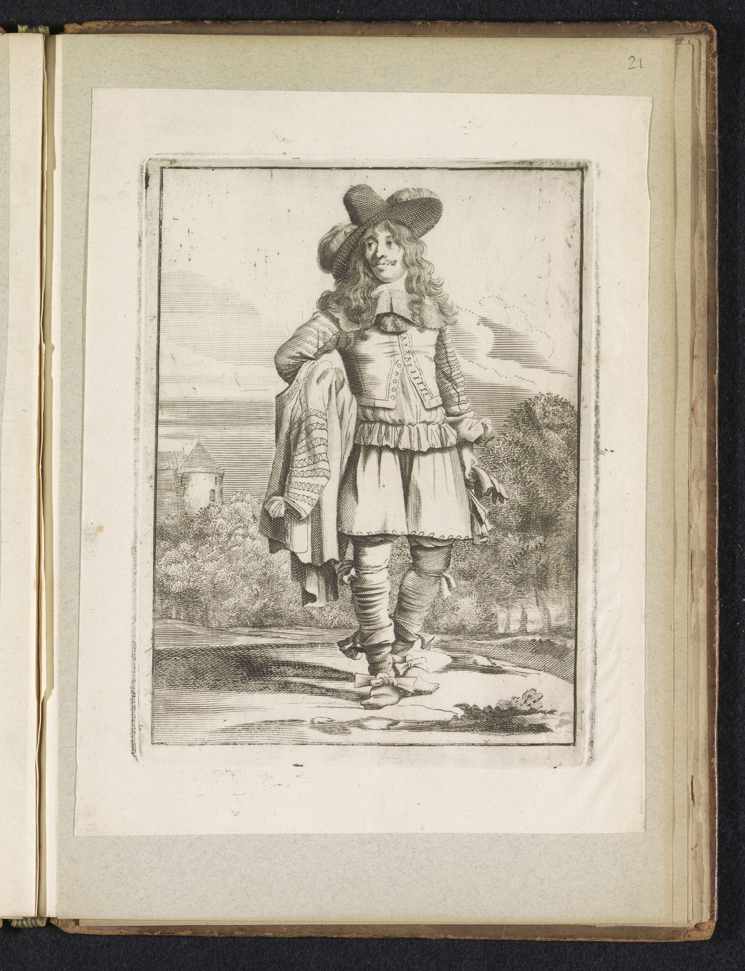 Heer, staand in landschap, gekleed volgens de mode omstreeks 1660 by Jan van Troyen