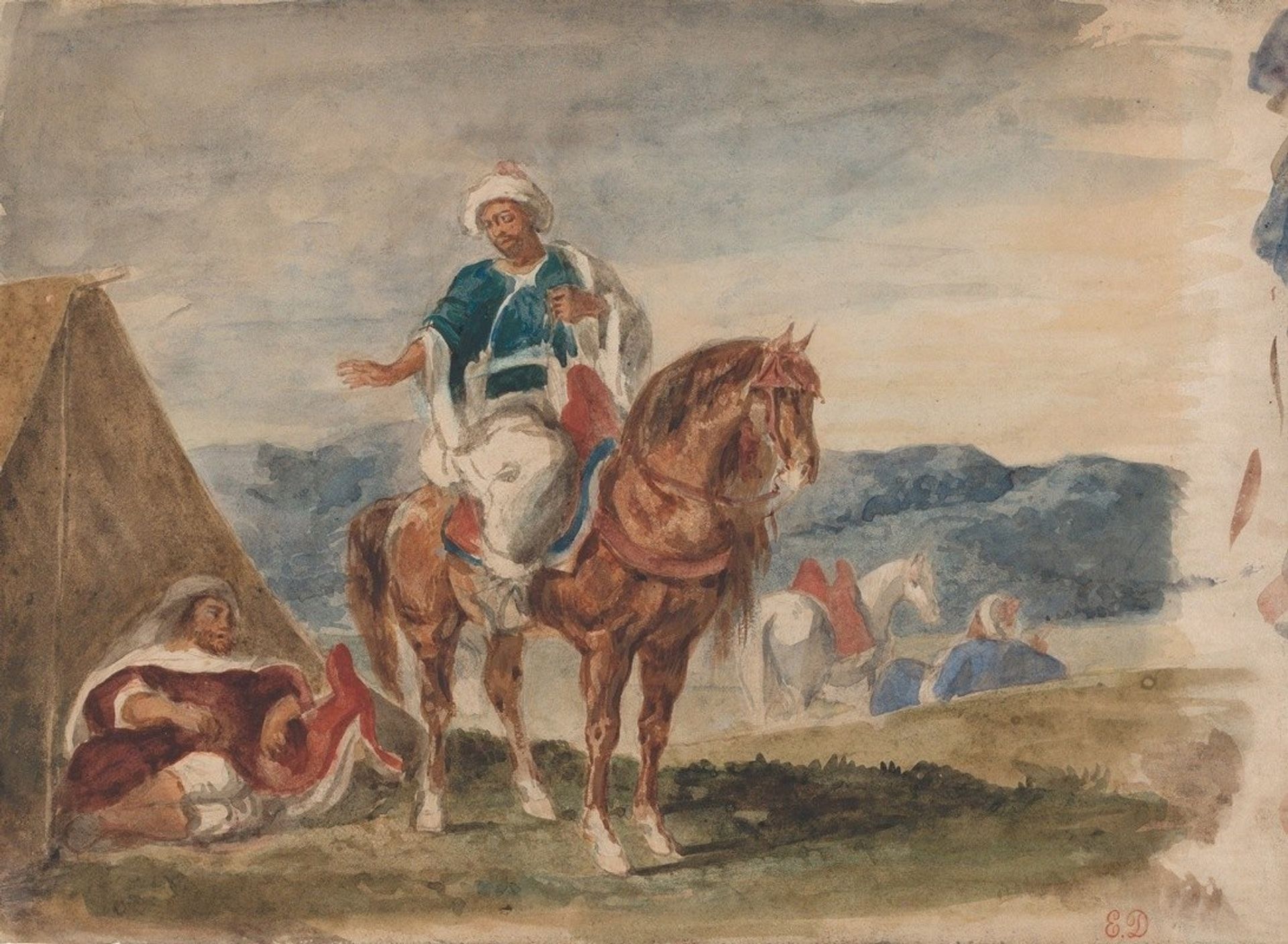 Three Arab Horsemen at an Encampment by Eugène Delacroix