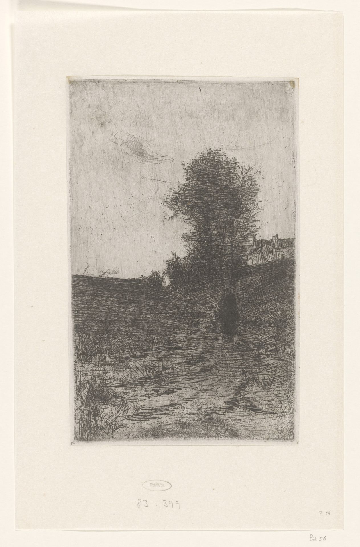 Landschap met bomen, huizen en wandelend figuur by Philip Zilcken