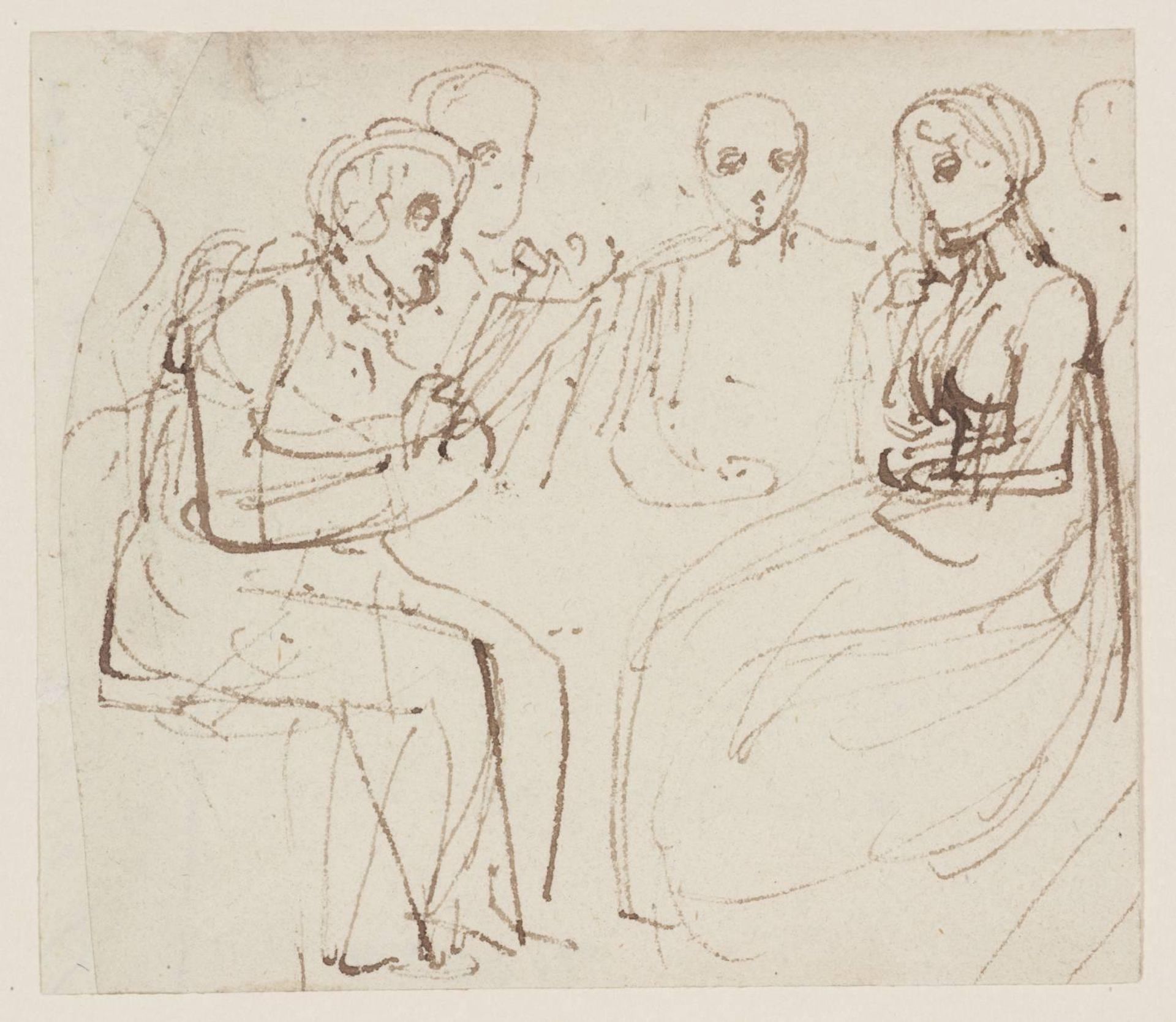 Sketch for an Illustration to Peter Coxe’s ‘The Social Day’: Four Seated Figures in Contemporary Costume by Thomas Stothard