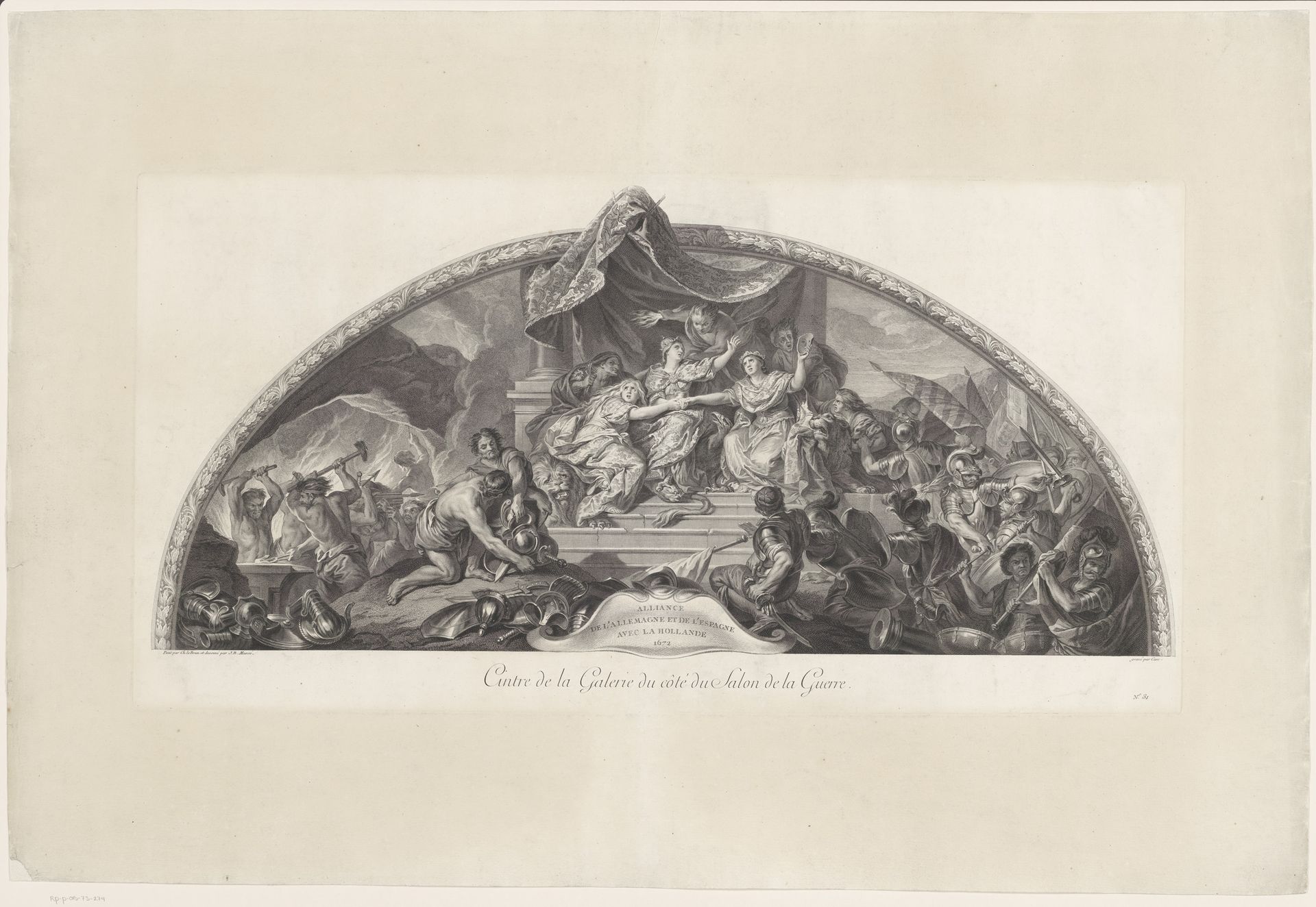 Plafondschildering in de Grande Galerie van Versailles met het bondgenootschap tussen Spanje, het Heilige Roomse Rijk en Nederland by Laurent Cars