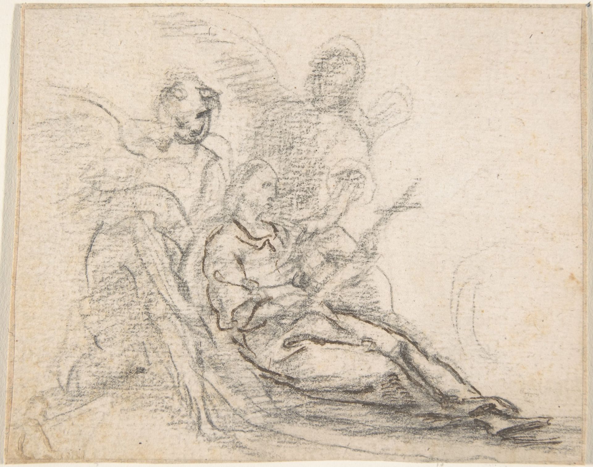 Reclining Figure of Saint Holding Cross, Supported by Two Angels (Death of the Magdalene?) by Pedro  Duque Cornejo