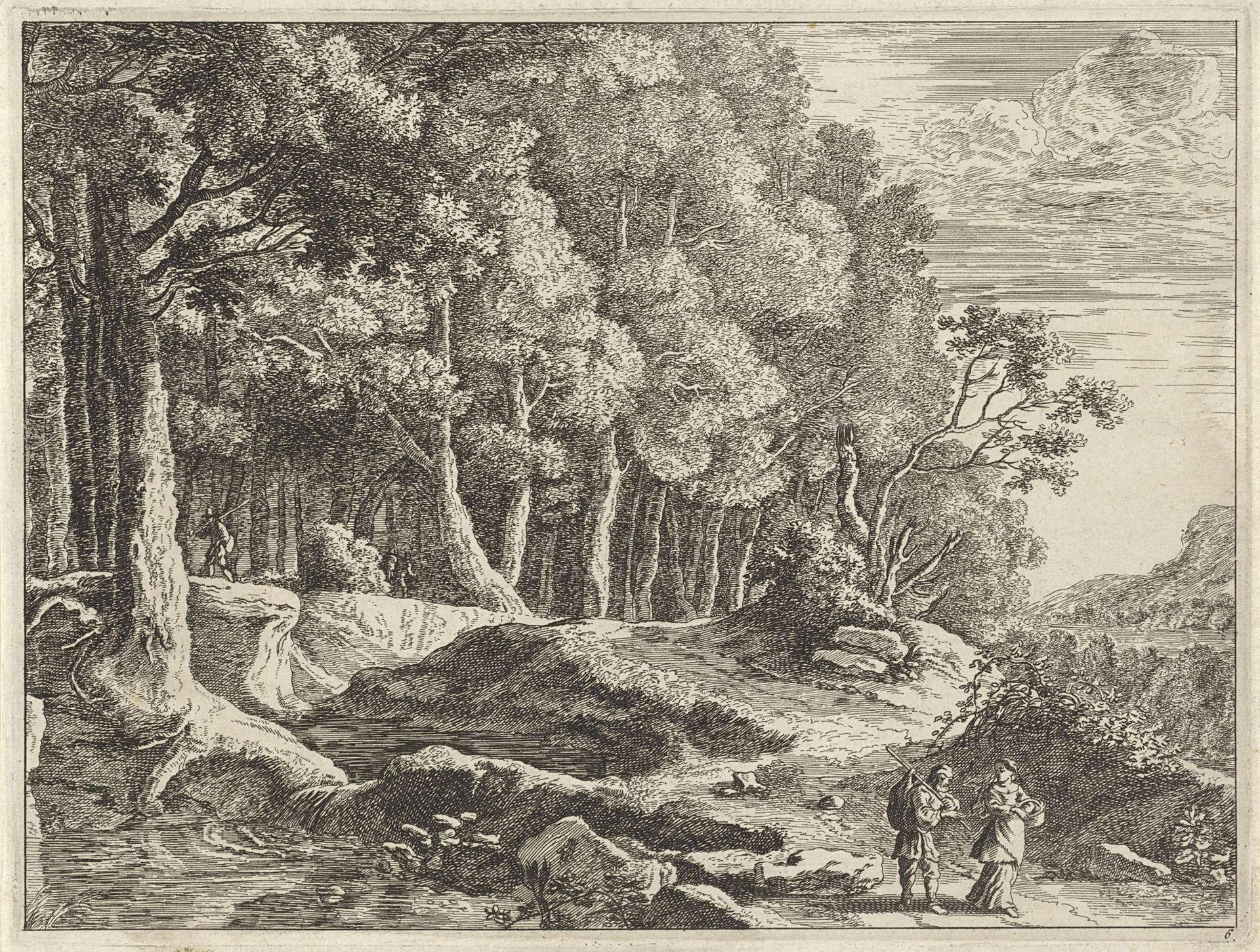 Wandelaars bij een beek by Anonymous