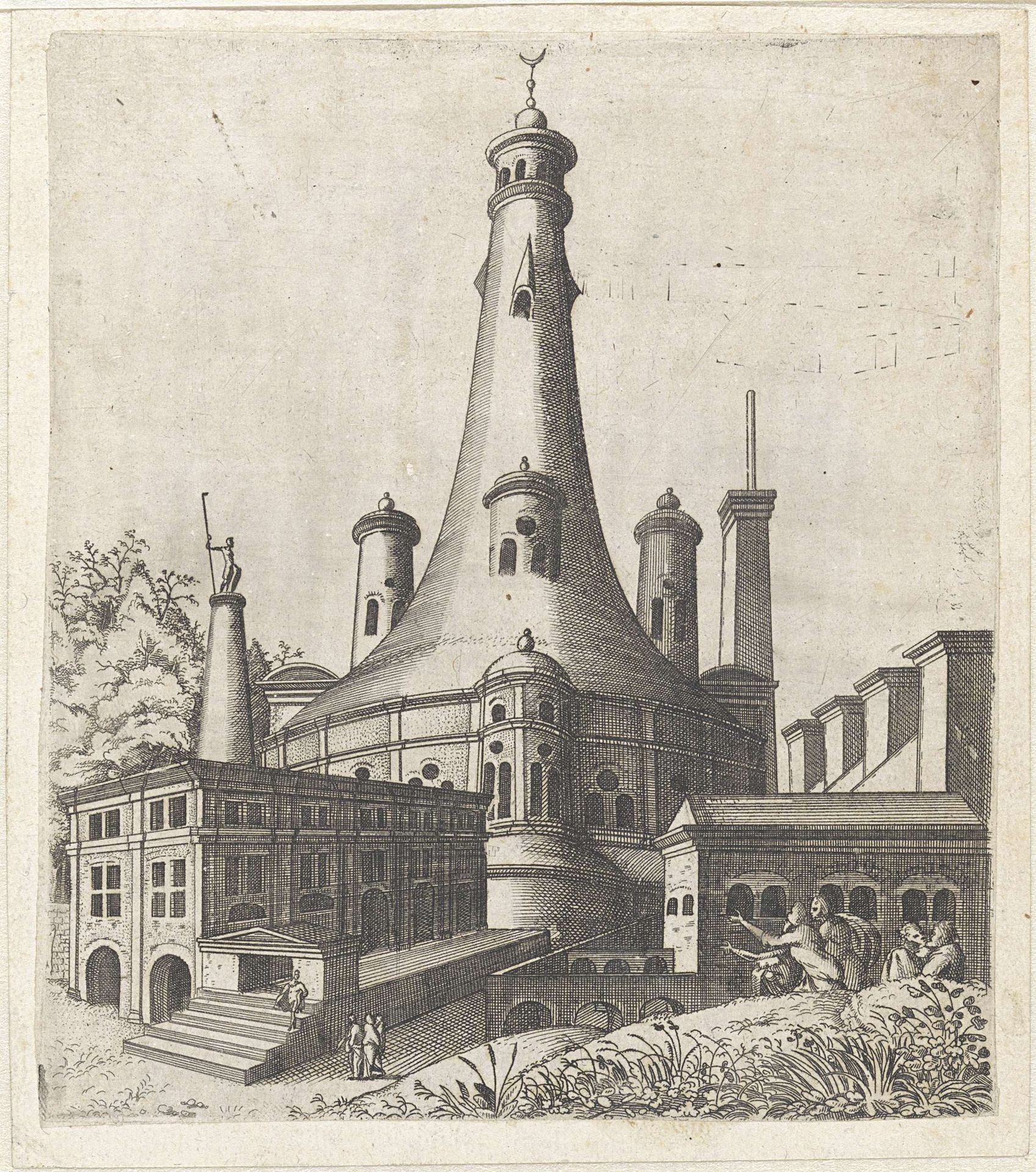 Gebouw met een halve maan op het dak by Lambertus Suavius