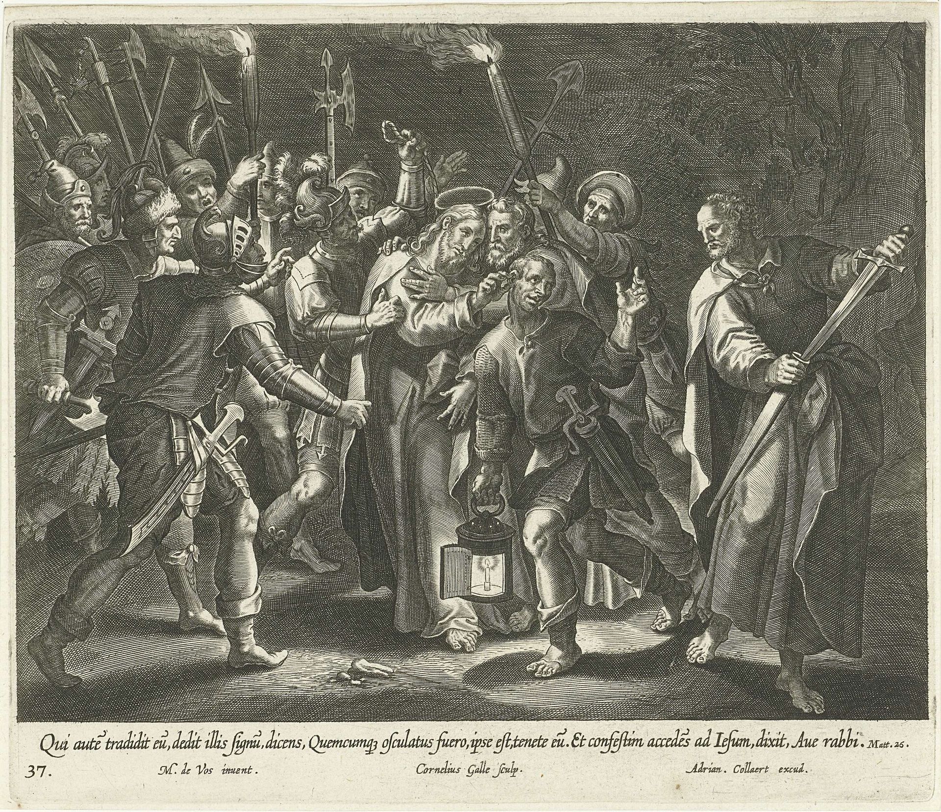 Judaskus en arrestatie van Christus by Cornelis Galle I