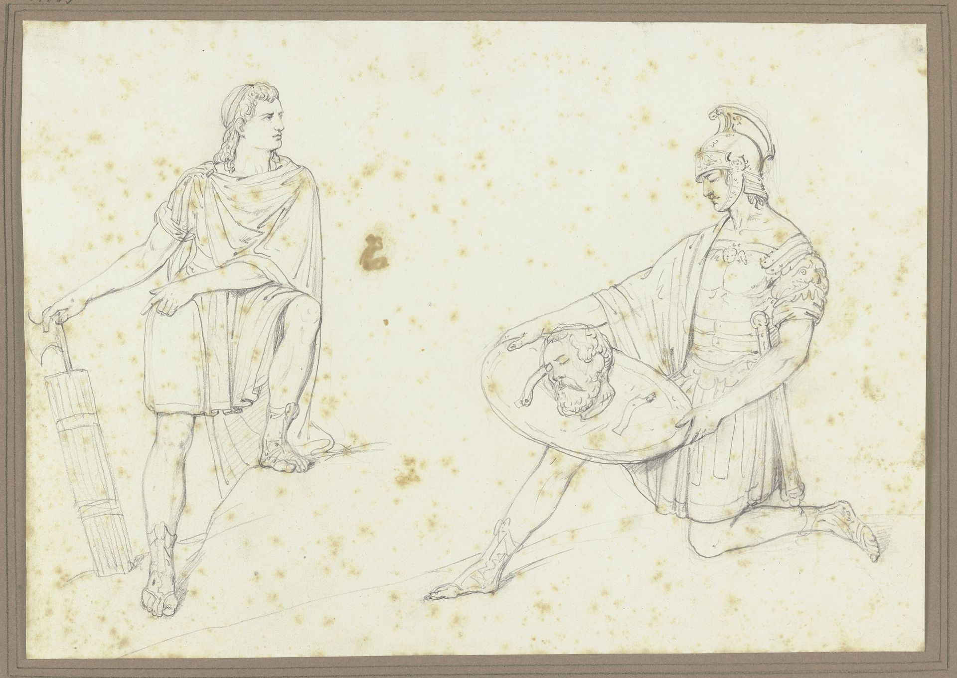 Studienblatt_ Römischer Lictor und Krieger mit Haupt auf Schild by Friedrich Moosbrugger