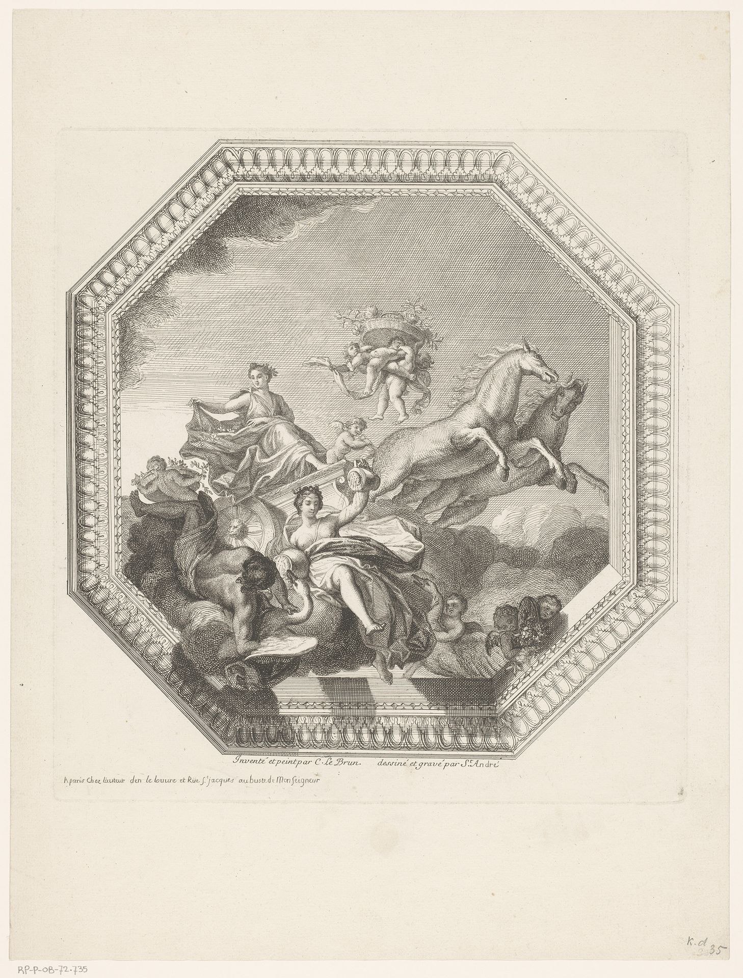 Venus op een strijdwagen getrokken door paarden by Augustin Jacques Renard de Saint-André