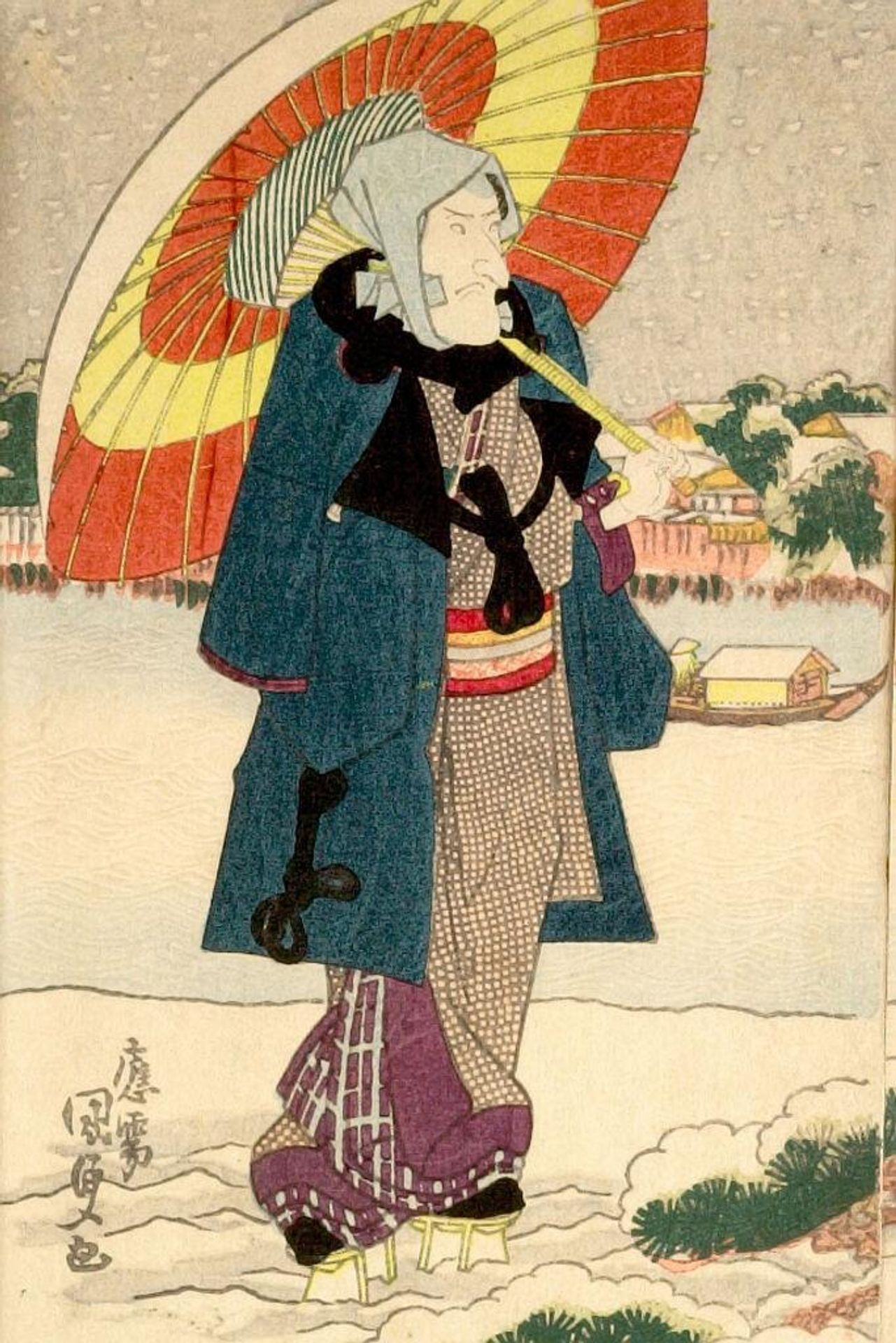 Actor Matsumoto KoshirÅ 5th on the Bank of the Sumida River, from an untitled series of actors on the theme of Snow, Moon and Flowers by Utagawa Kunisada