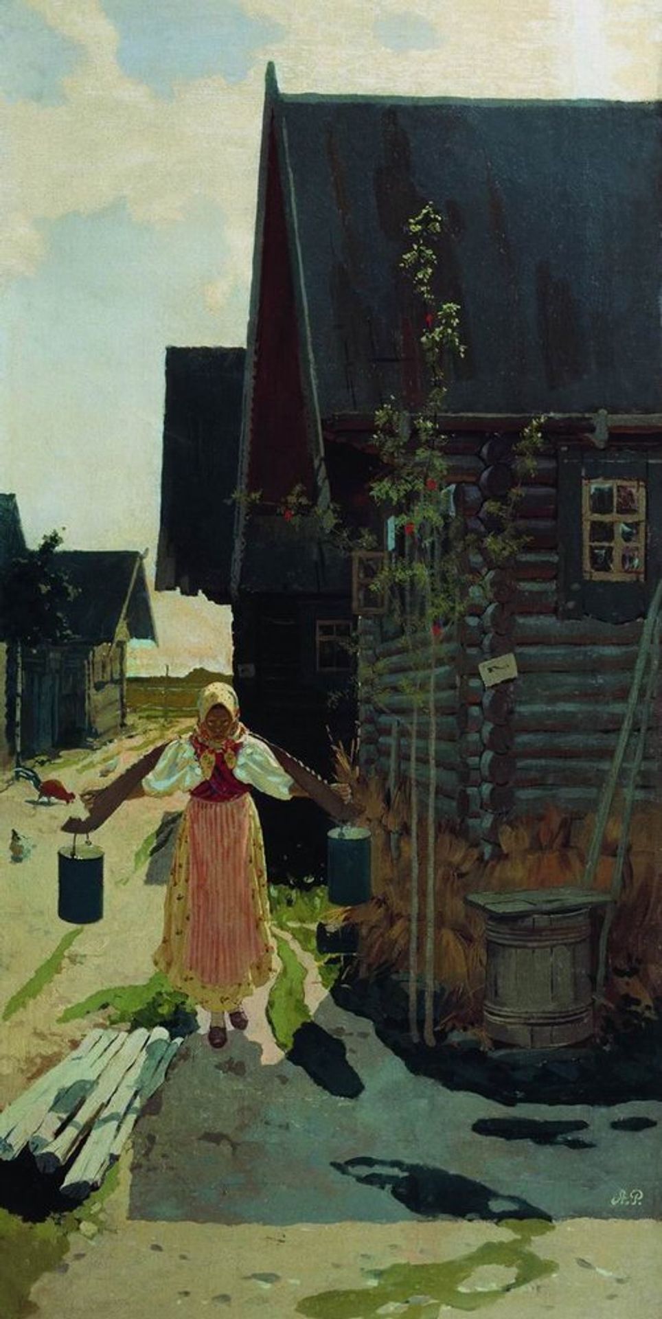 In the village. Girl with a bucket by Andrei Ryabushkin