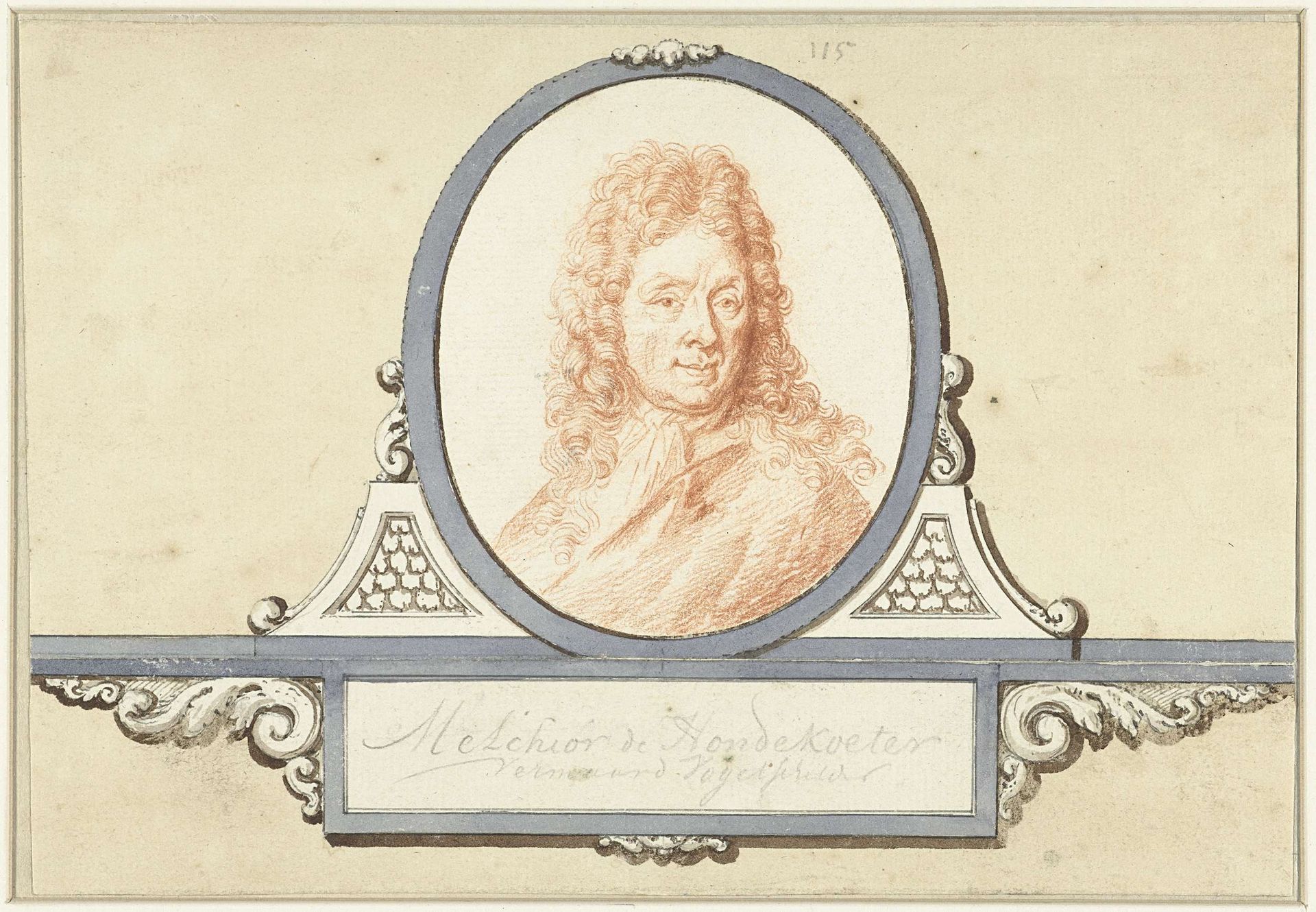 Portret van Melchior d'Hondecoeter by Jacob Houbraken