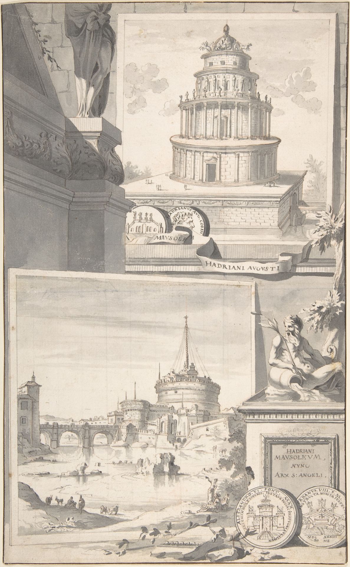 Reconstruction of the Mausoleum of Hadrian (above) and a View of the Castel S. Angelo (below) by Jan Goeree