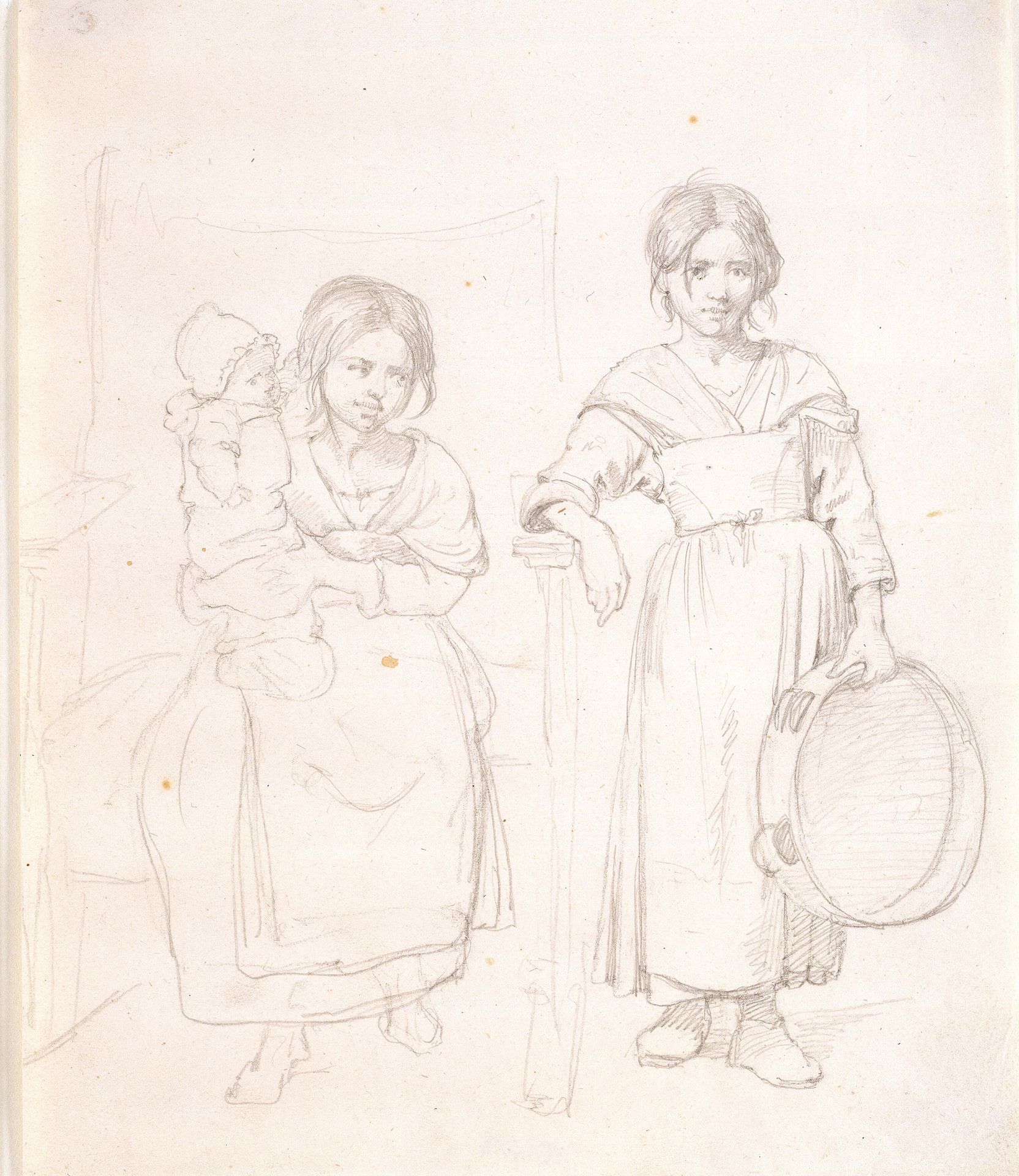 To italienske småpiger, den ene med et lille barn på armen by Wilhelm Marstrand