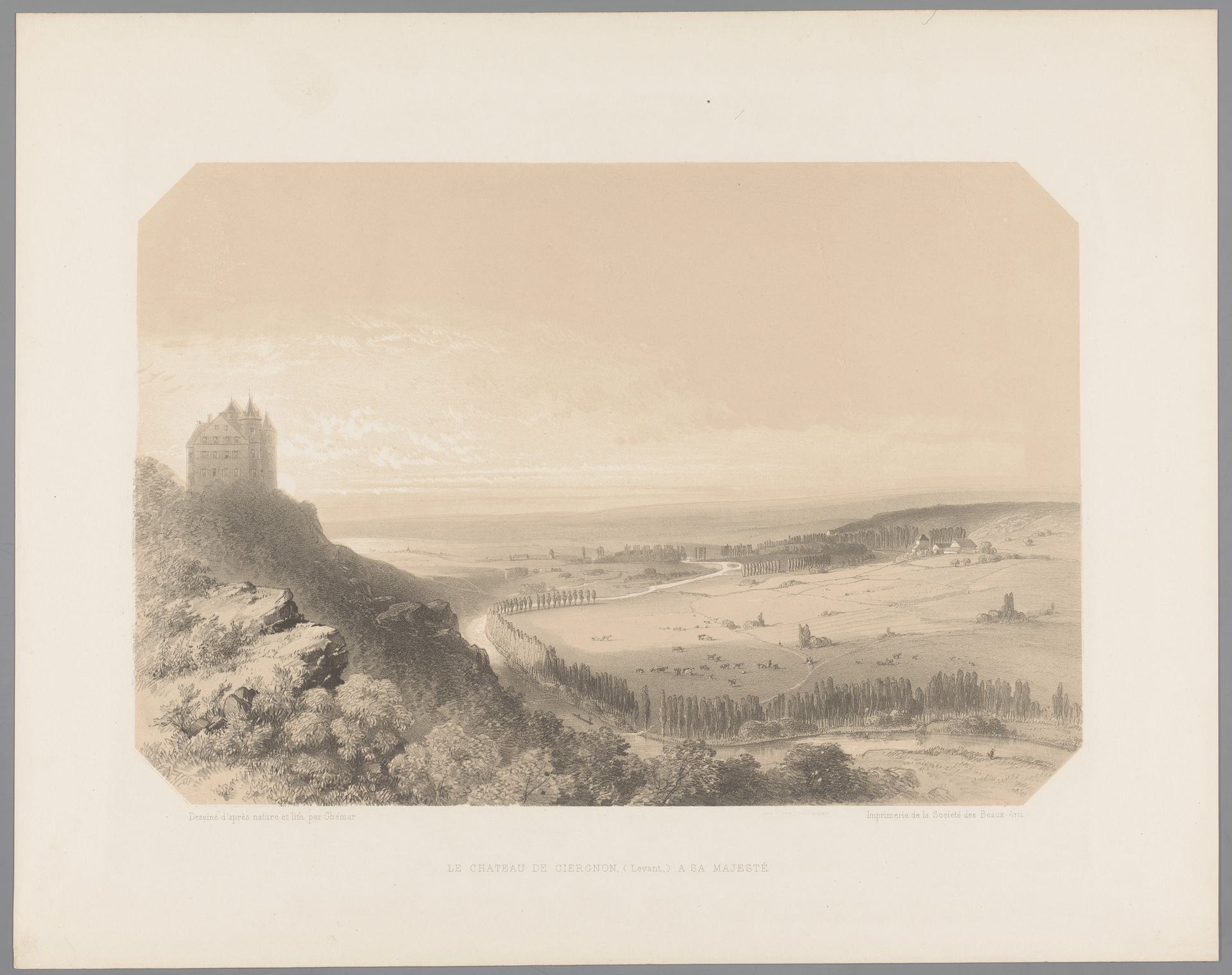 Gezicht op het koninklijk kasteel van Ciergnon by Louis Ghémar