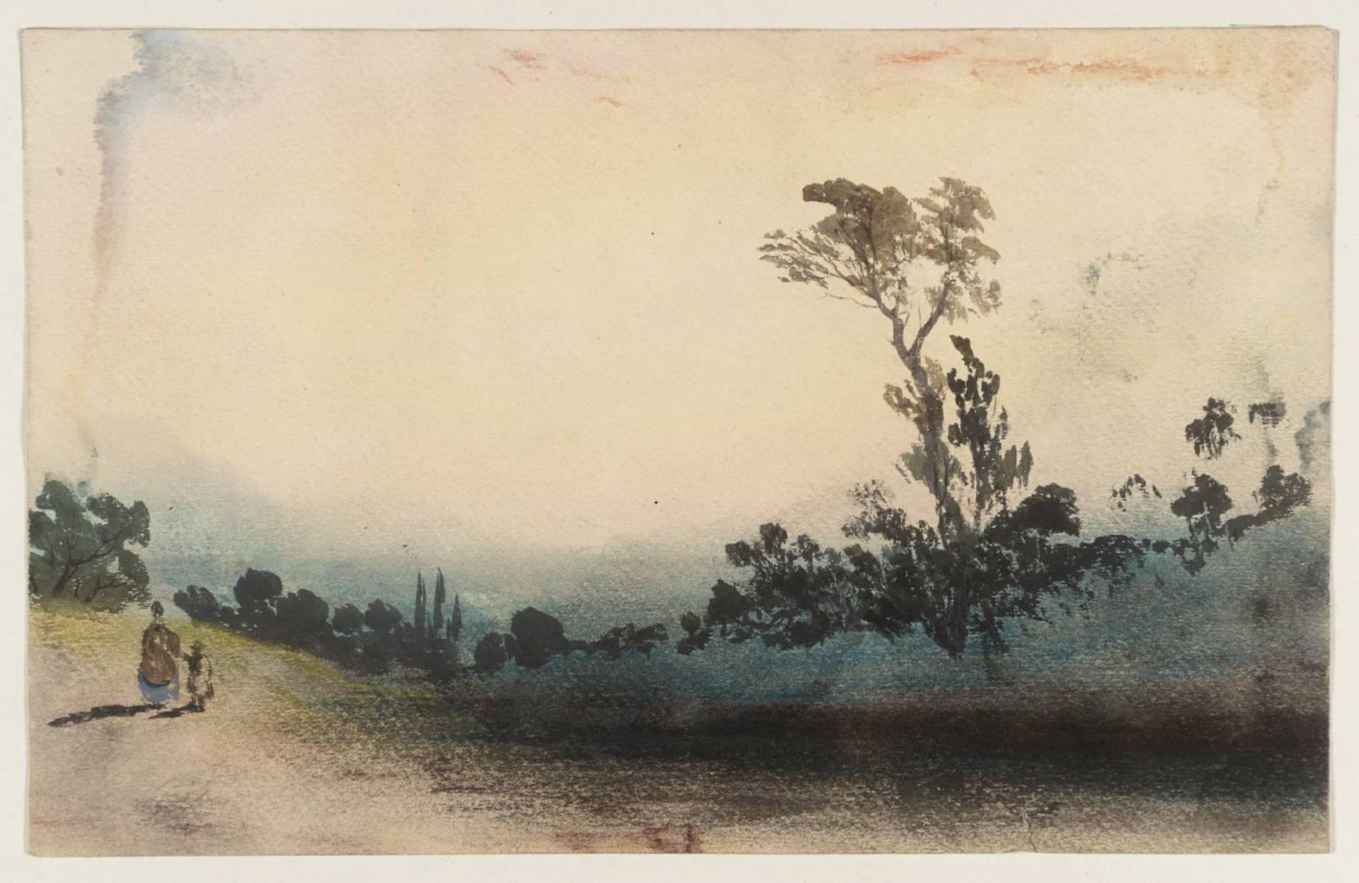 Landscape with Trees, Two Figures on the Left by British (?) School 19th century