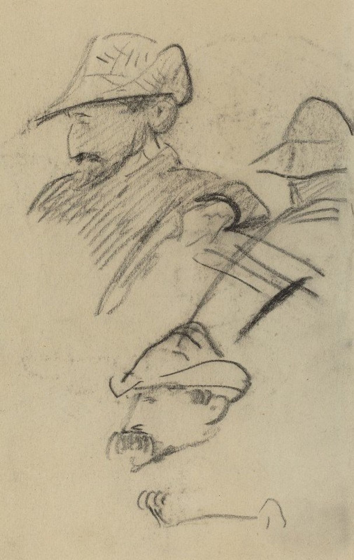 Three Studies of a Man Wearing a Hat by Paul Gauguin