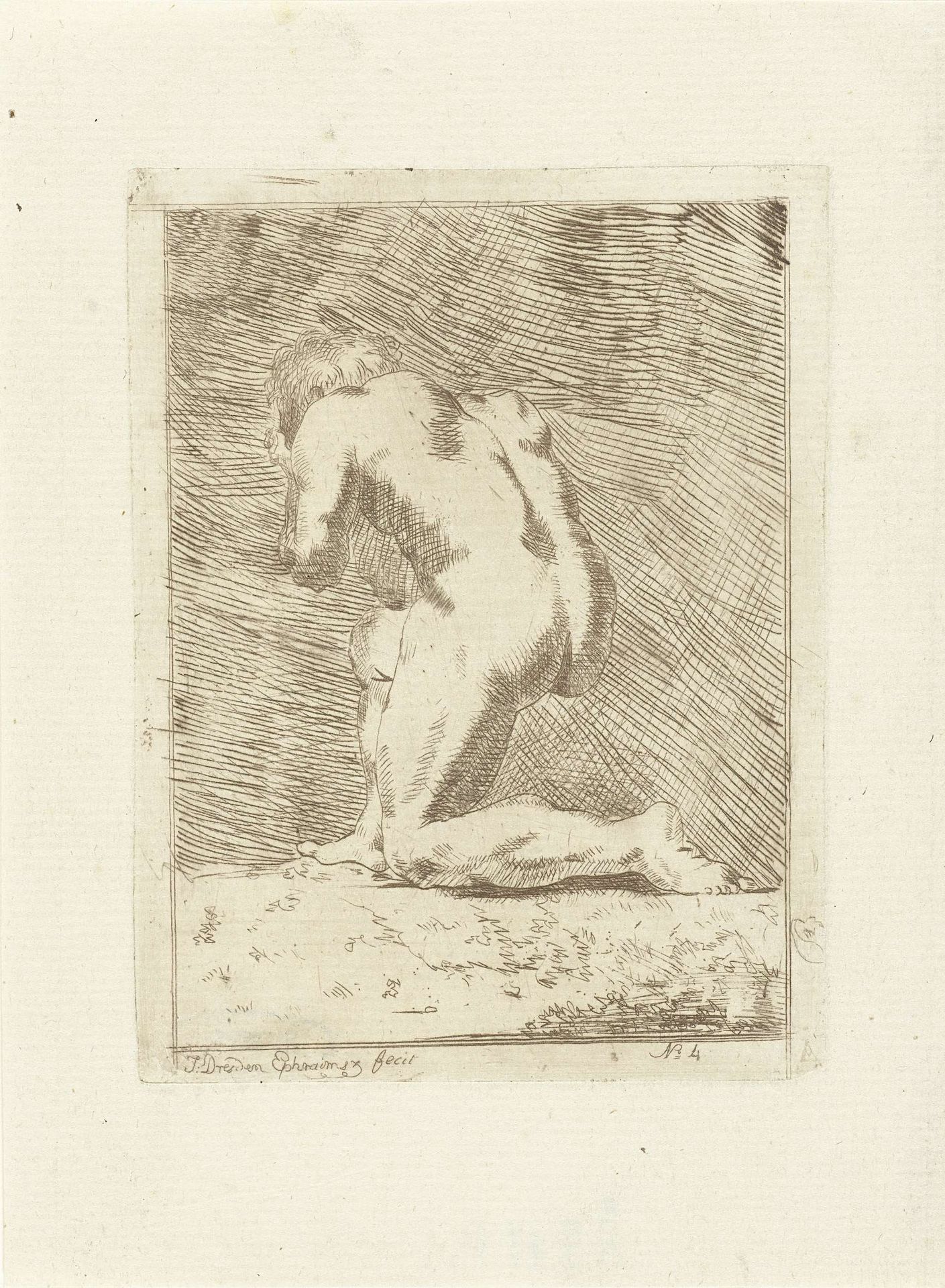 Naakte knielende man op zijn rug gezien by J. Ephraimszoon Dresden