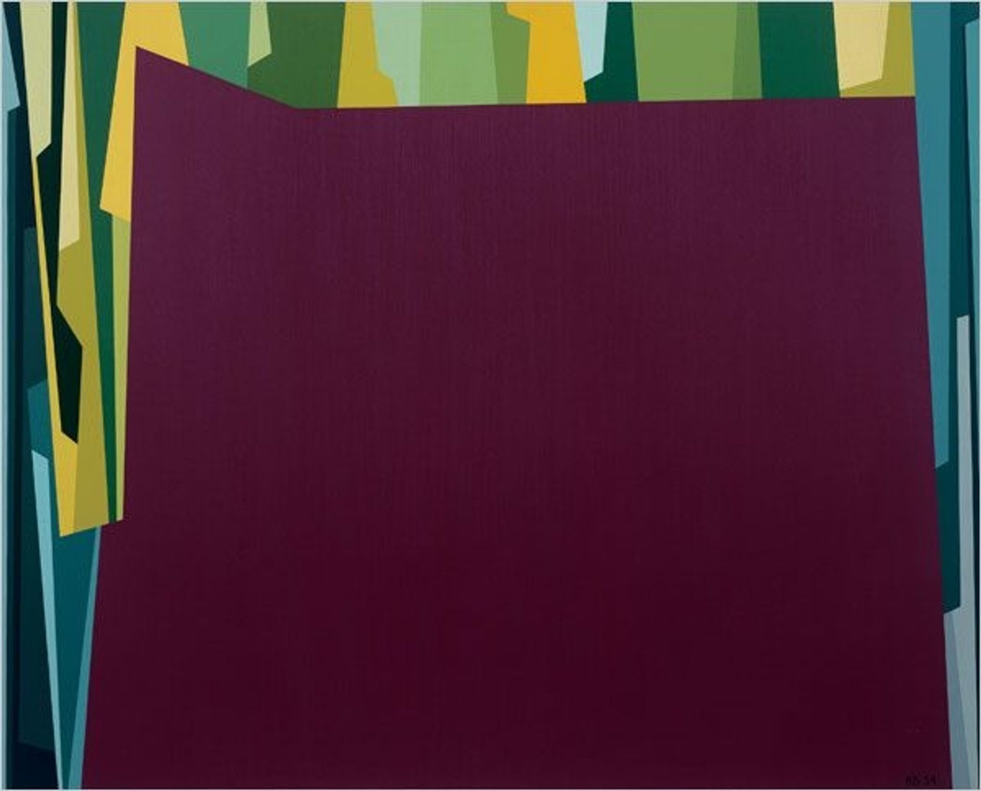 Interlocking Forms (Big Magenta With Green) by Karl Benjamin