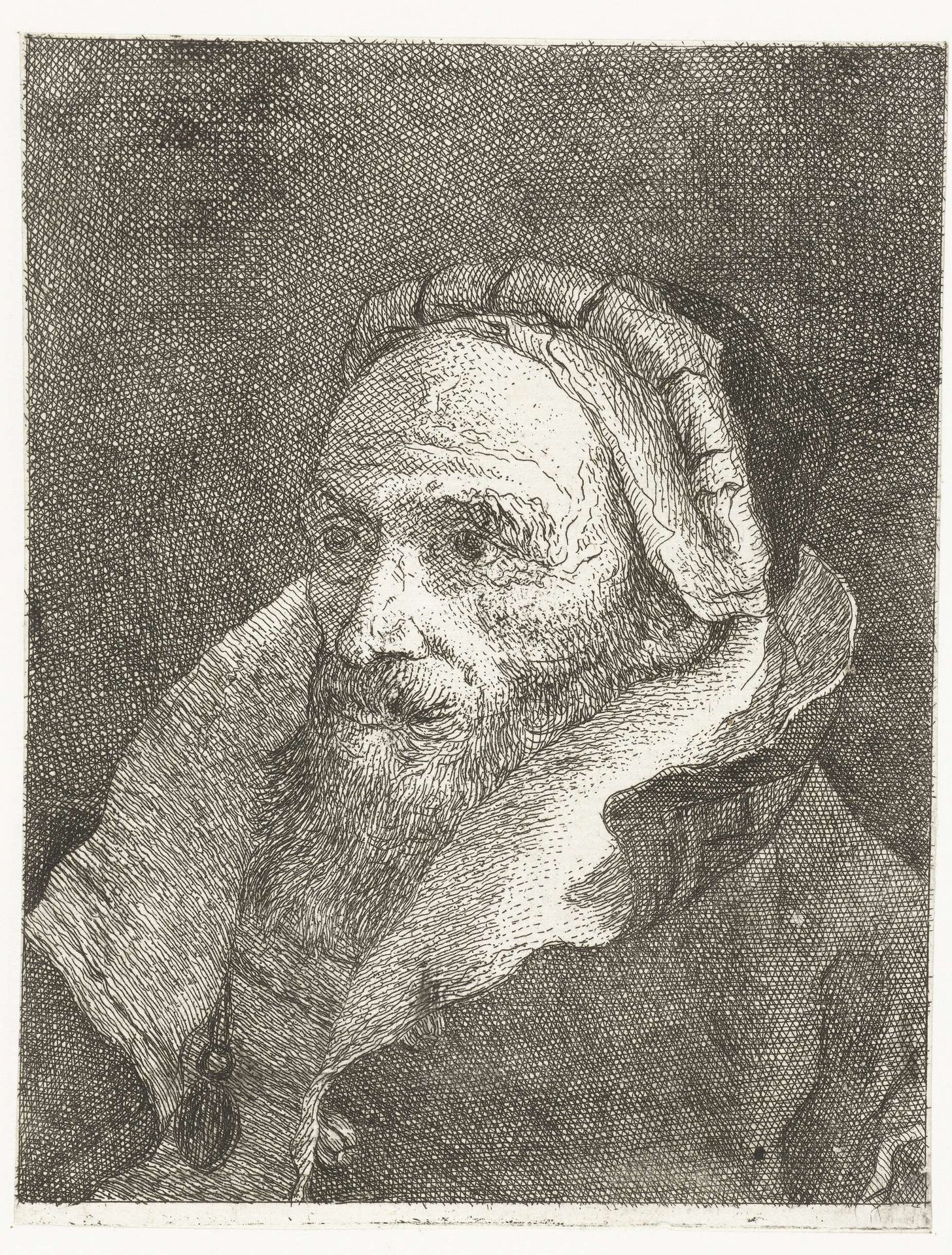 Man met hoog opgeslagen kraag van mantel by Giovanni Domenico Tiepolo