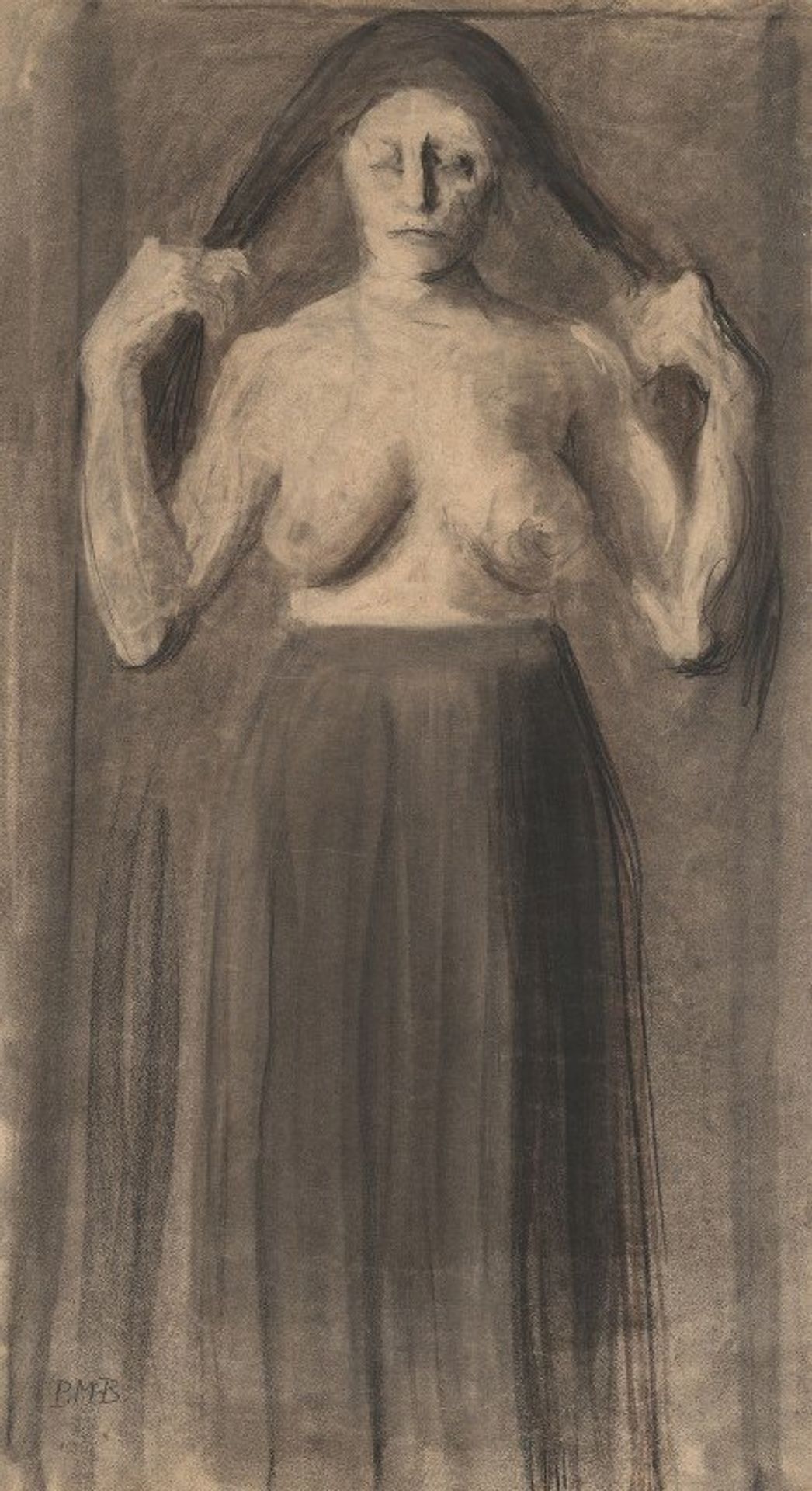 Half-Nude Woman Holding Her Hair Apart by Paula Modersohn-Becker