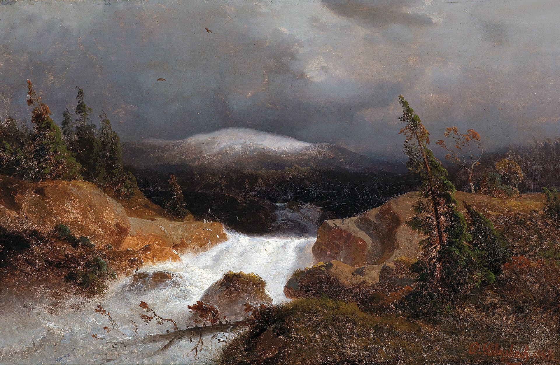 Mill in the forest on a falling mountain waterNorwegian mountain landscape with a mountain stream by Andreas Achenbach
