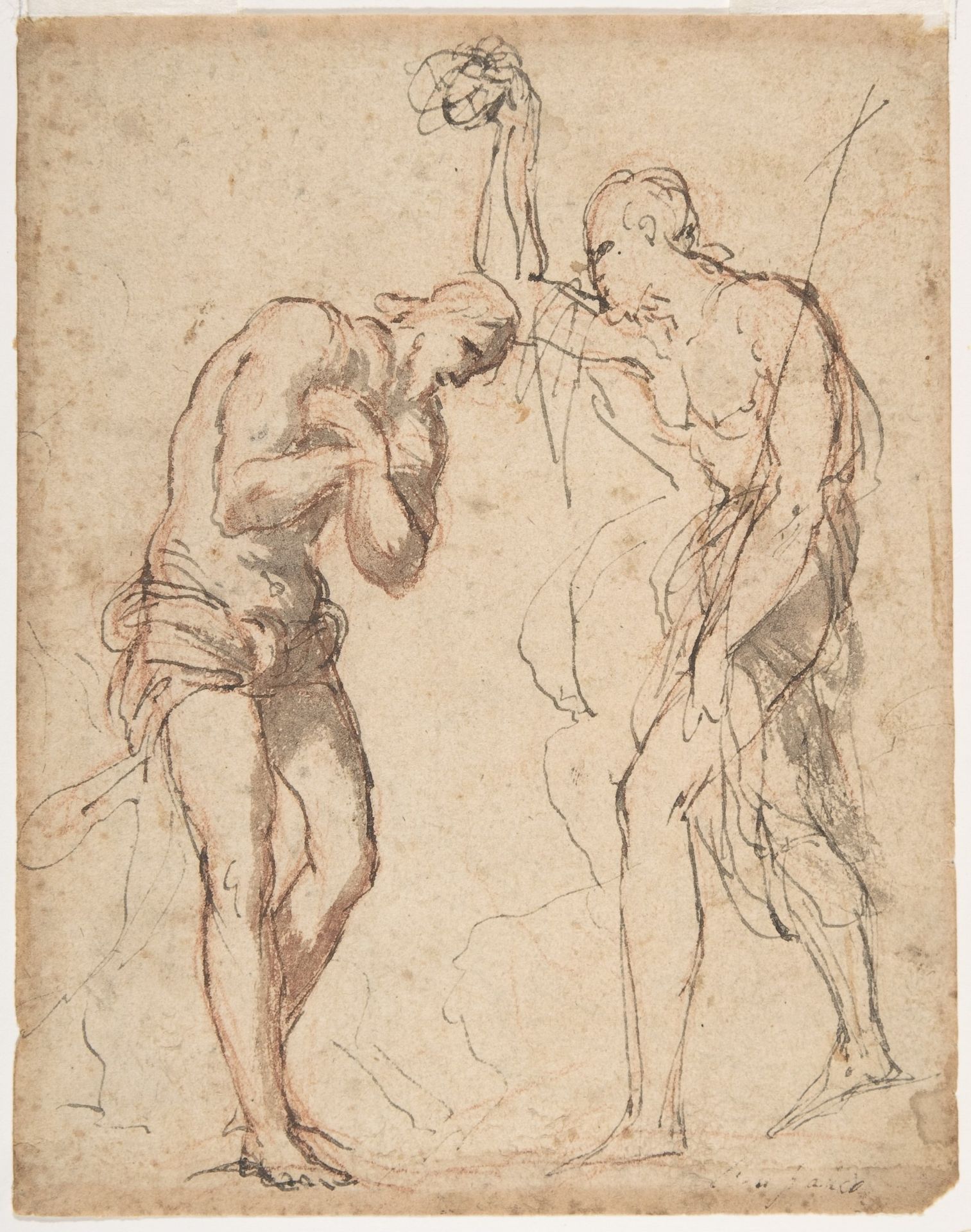 The Baptism of Christ (recto); Kneeling Figure (?) in a Landscape (verso) by Micco Spadaro (Domenico Gargiulo)