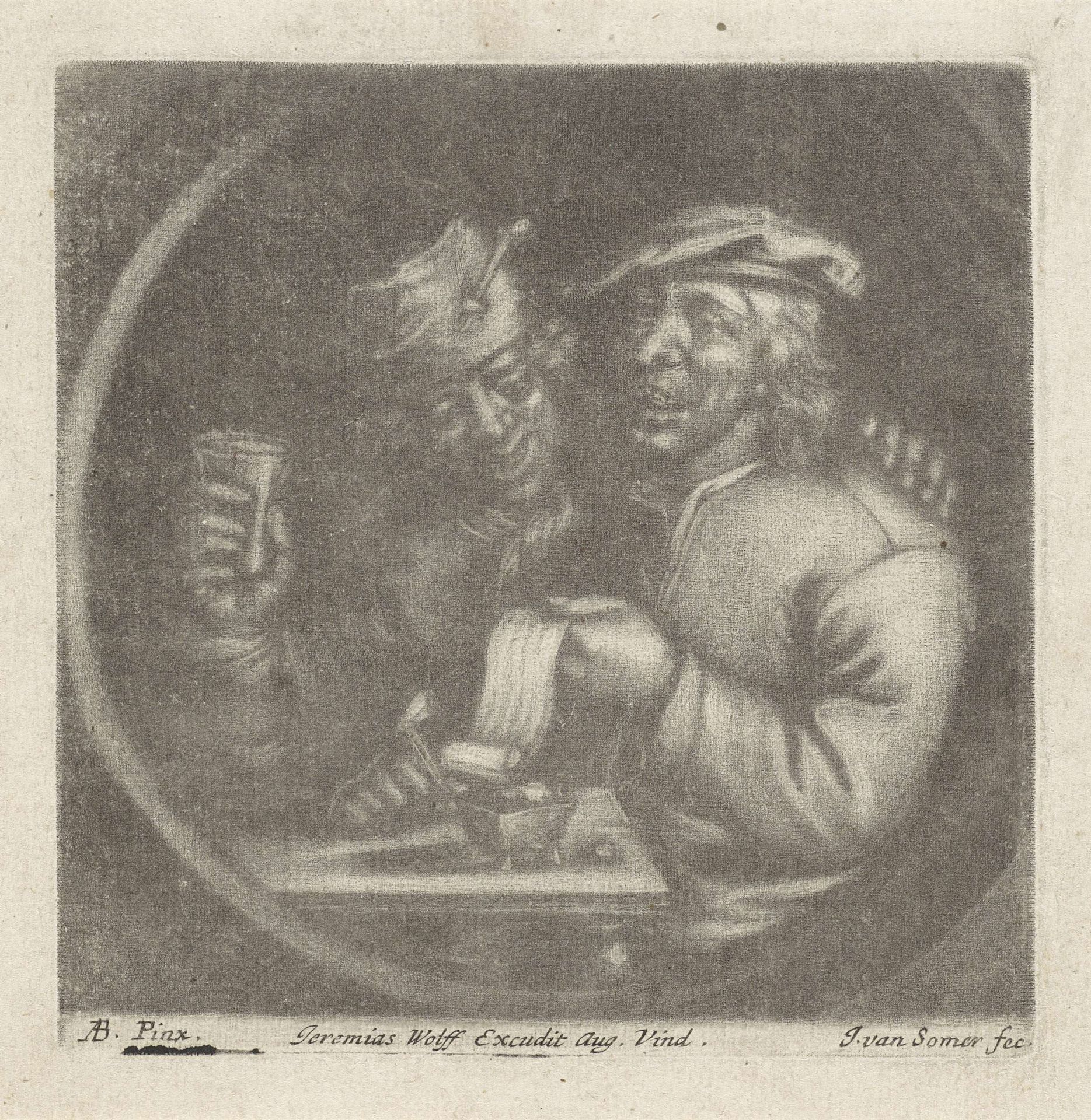 Twee zangers aan een tafel by Jan van Somer