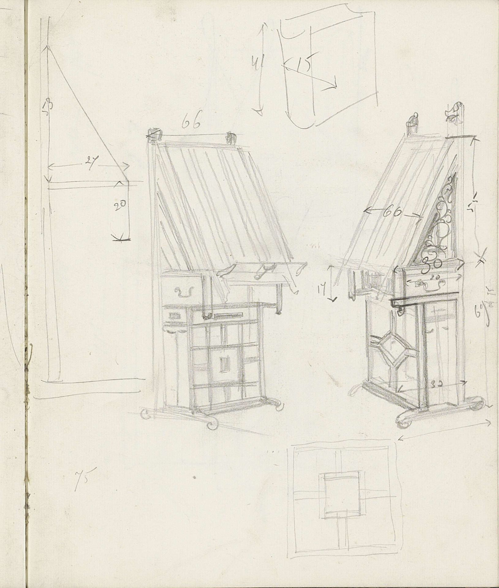Ontwerpen voor een meubel by Carel Adolph Lion Cachet
