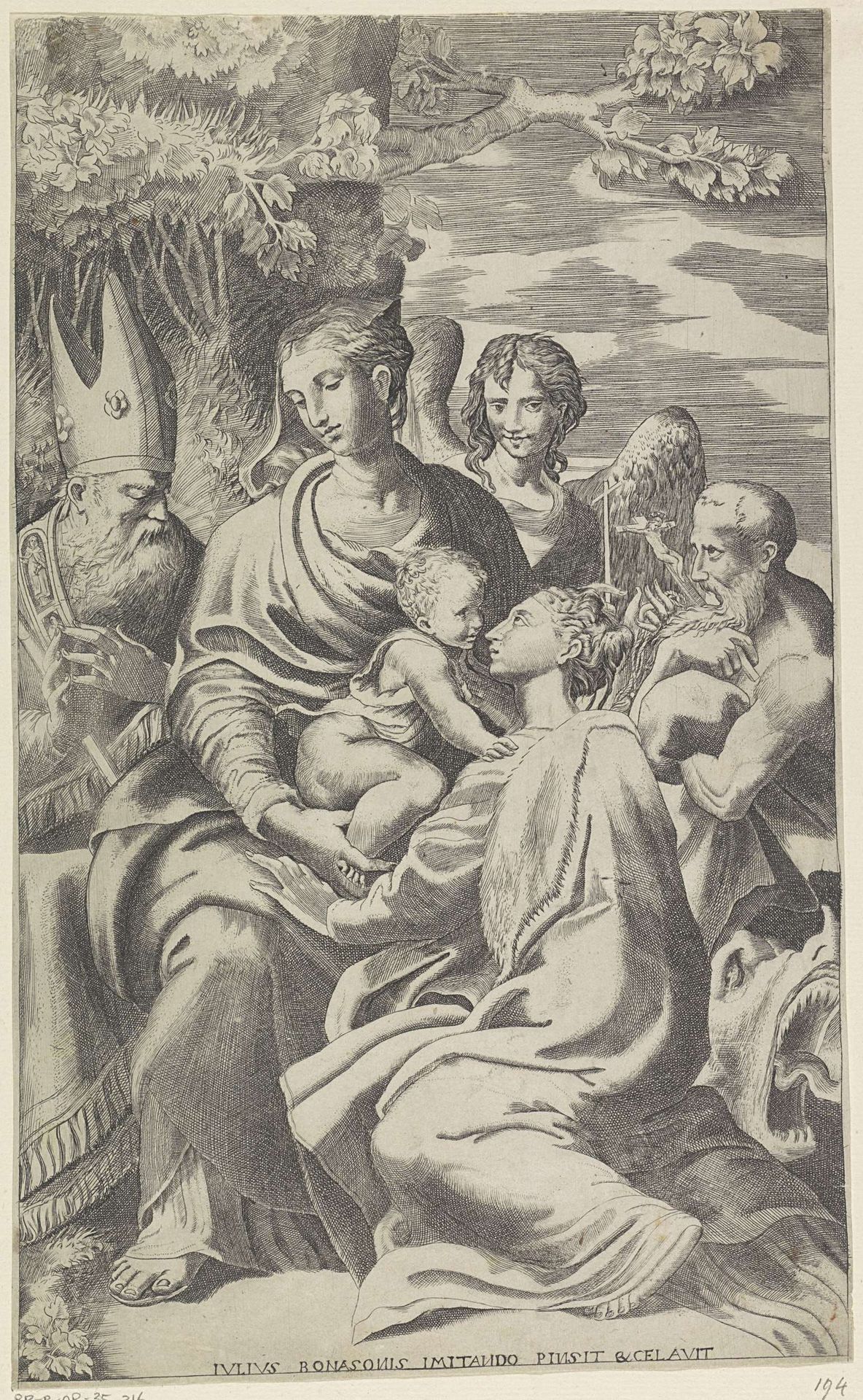 Maria met het Christuskind en heiligen by Giulio Bonasone