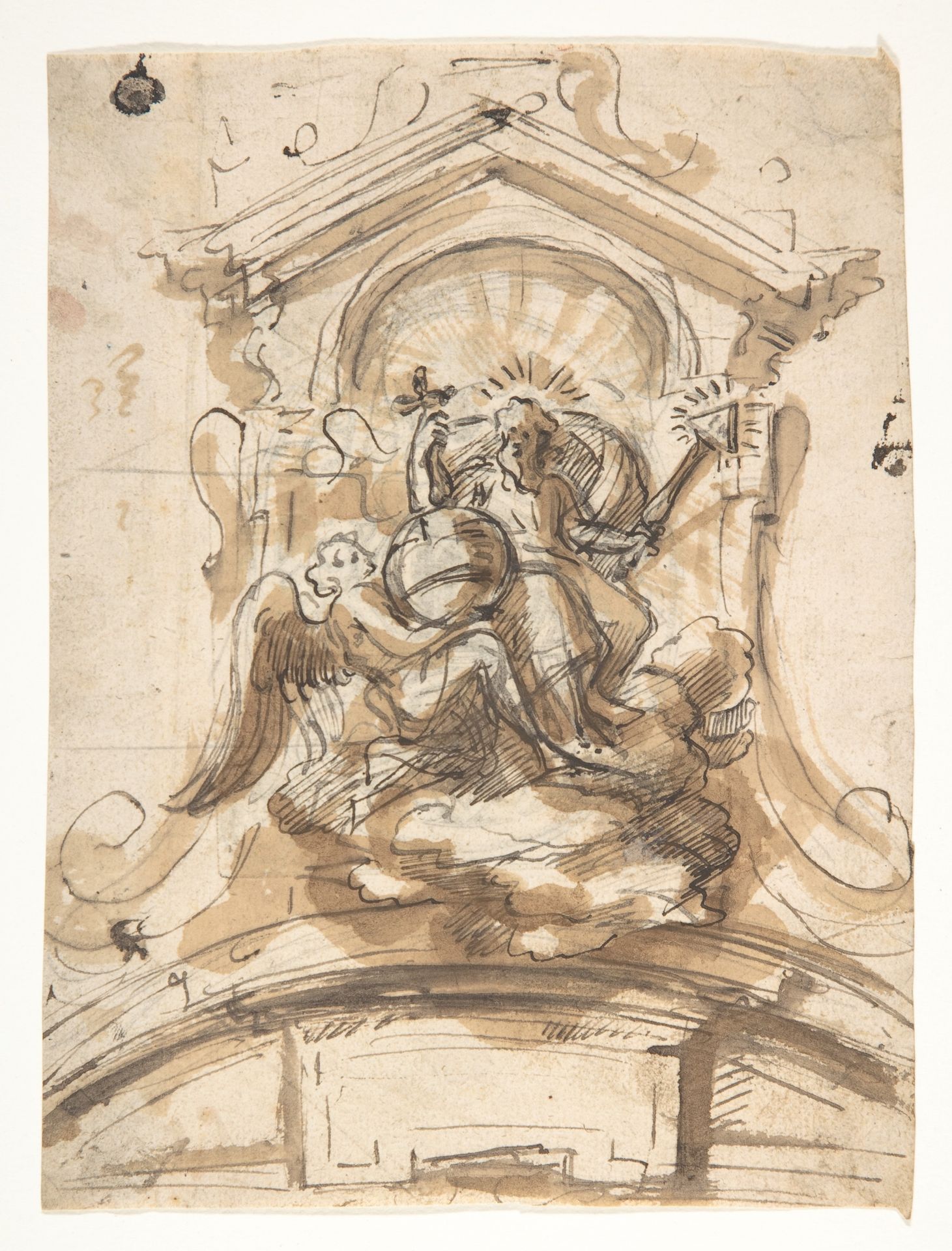 Design for a sculptural group with God the Father in a niche by Pieter Verbruggen the Younger