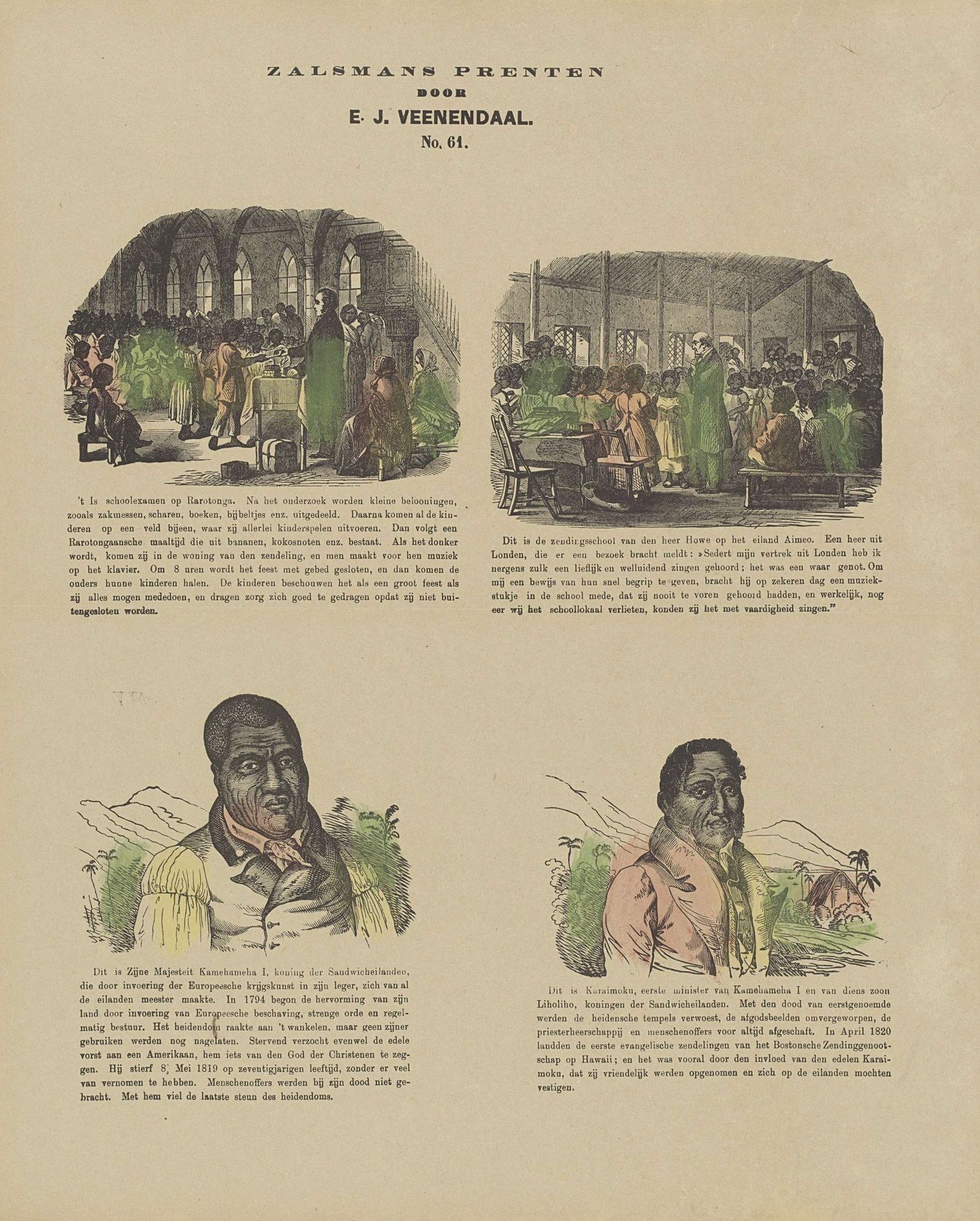 Zendingsscholen op de Cookeilanden en koning Kamehameha I en de eerste minister van de Sandwicheilanden en Hawaii by Gerhardus Philippus Zalsman