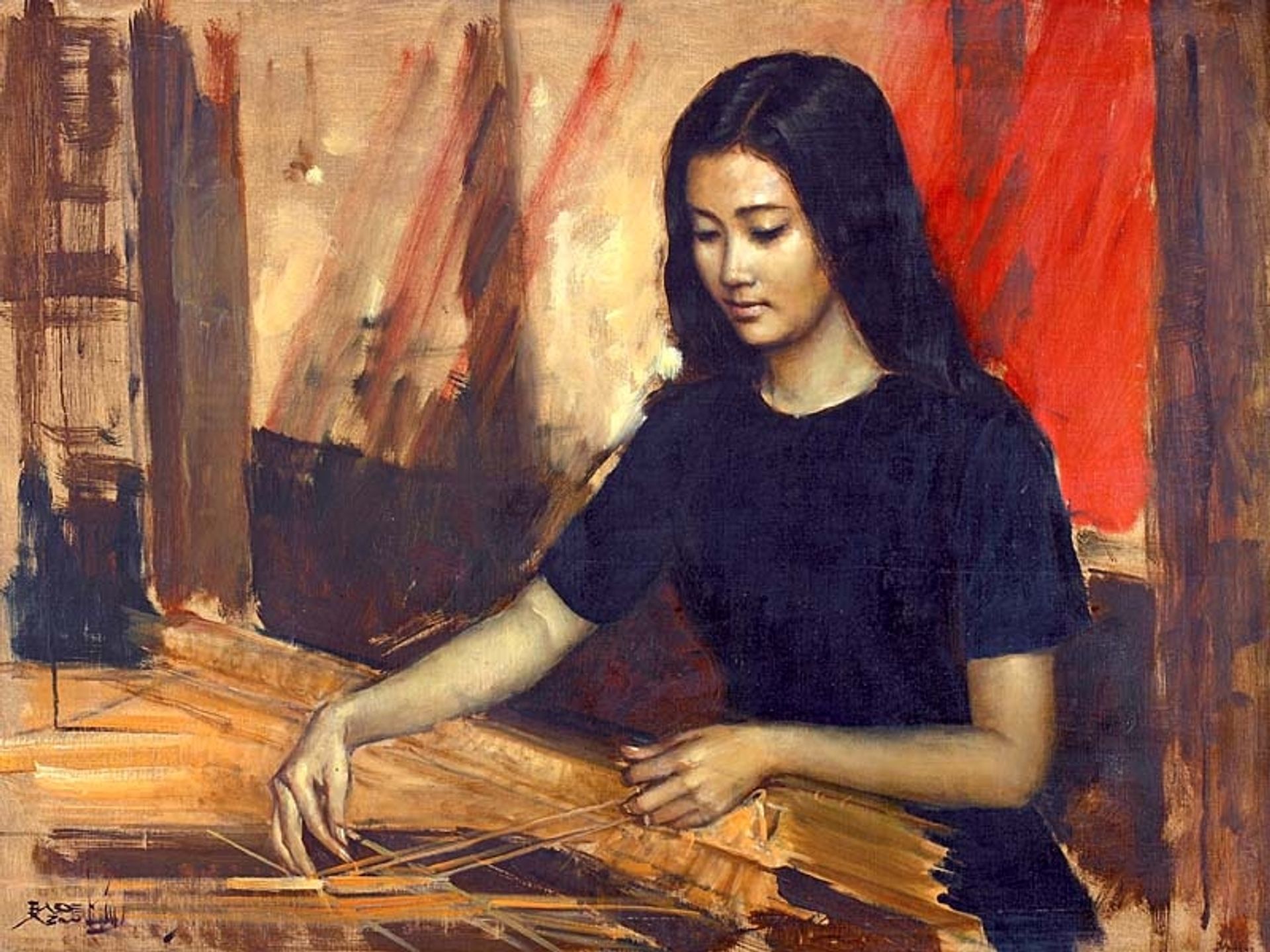 Weaving by Basuki Abdullah
