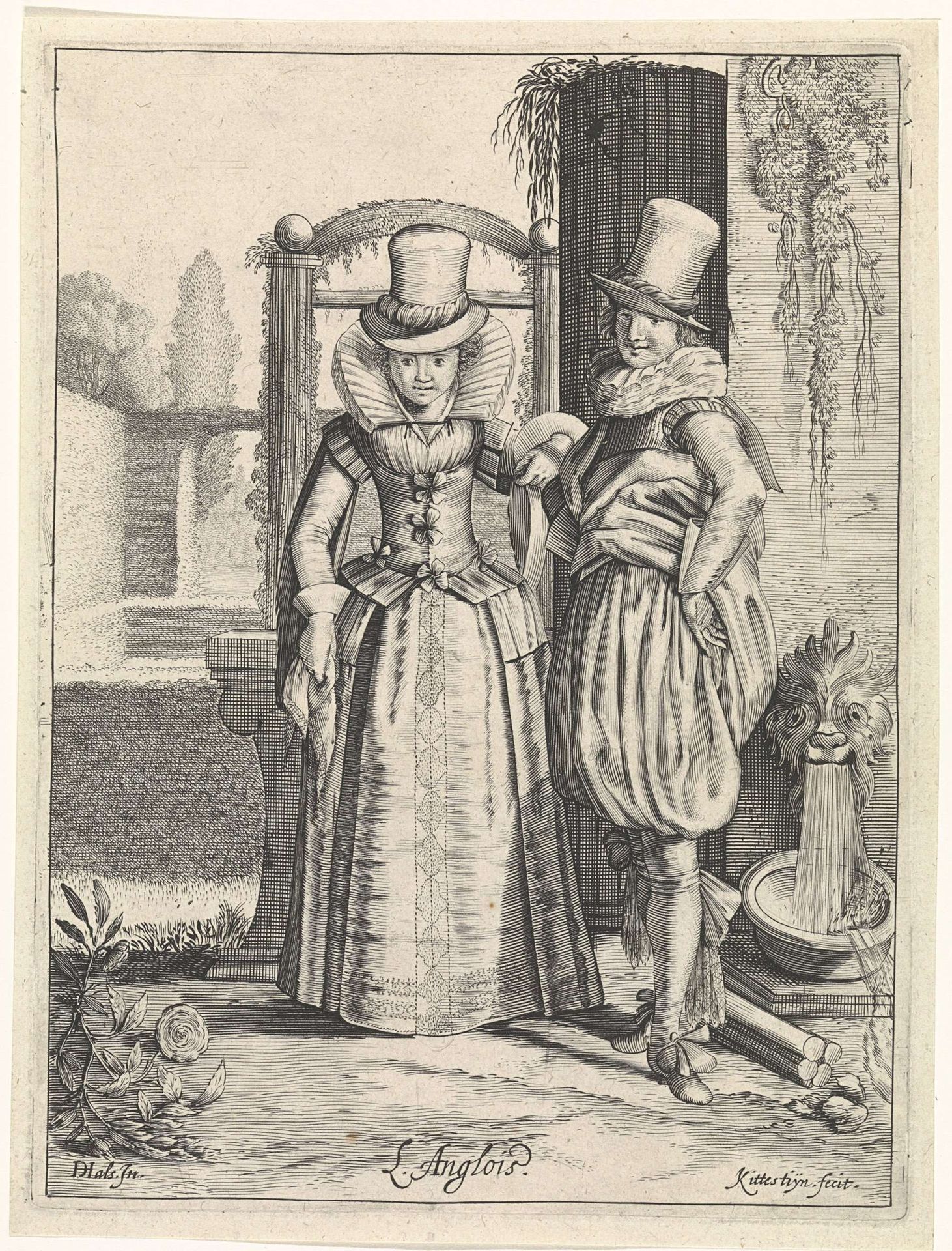 Elegant paar in Engelse kleding by Cornelis van Kittensteyn