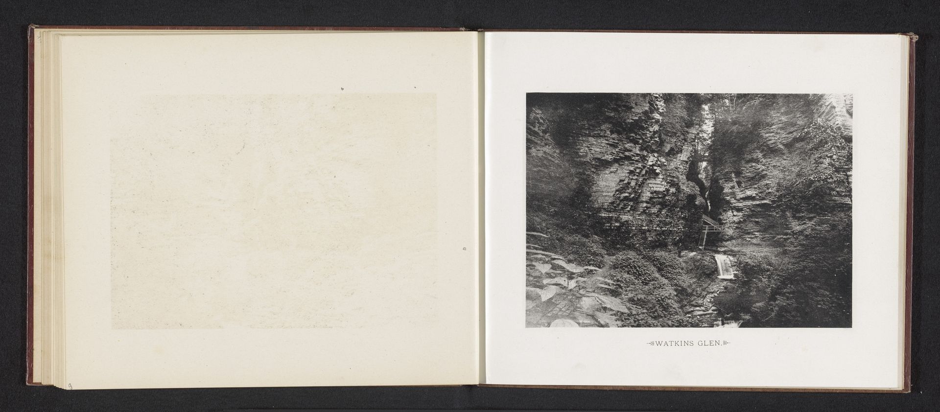 Gezicht op een kloof met een waterval in Watkins Glen State Reservation by James Hope