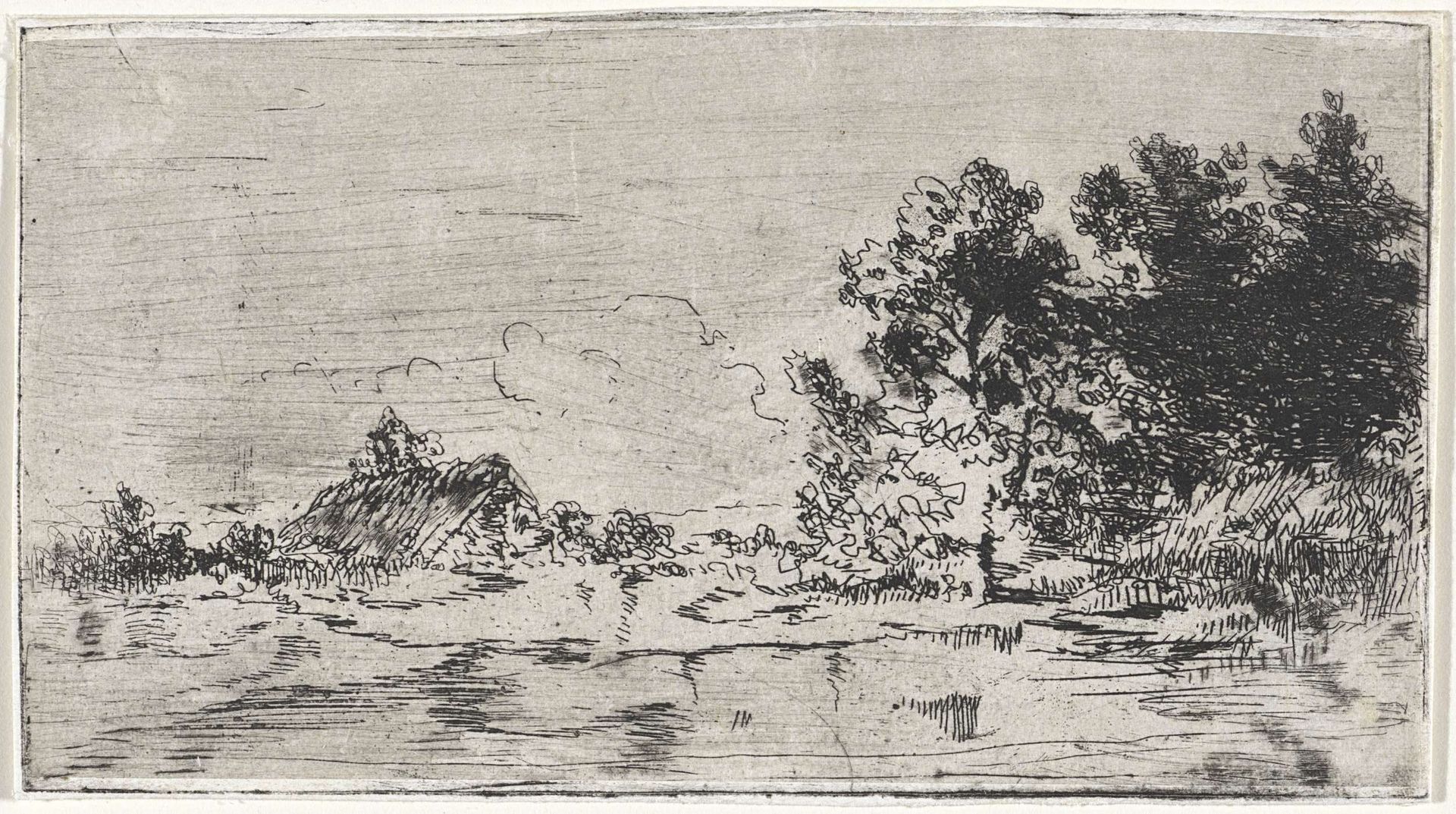 Rietgedekte hut aan het water by Arnoud Schaepkens