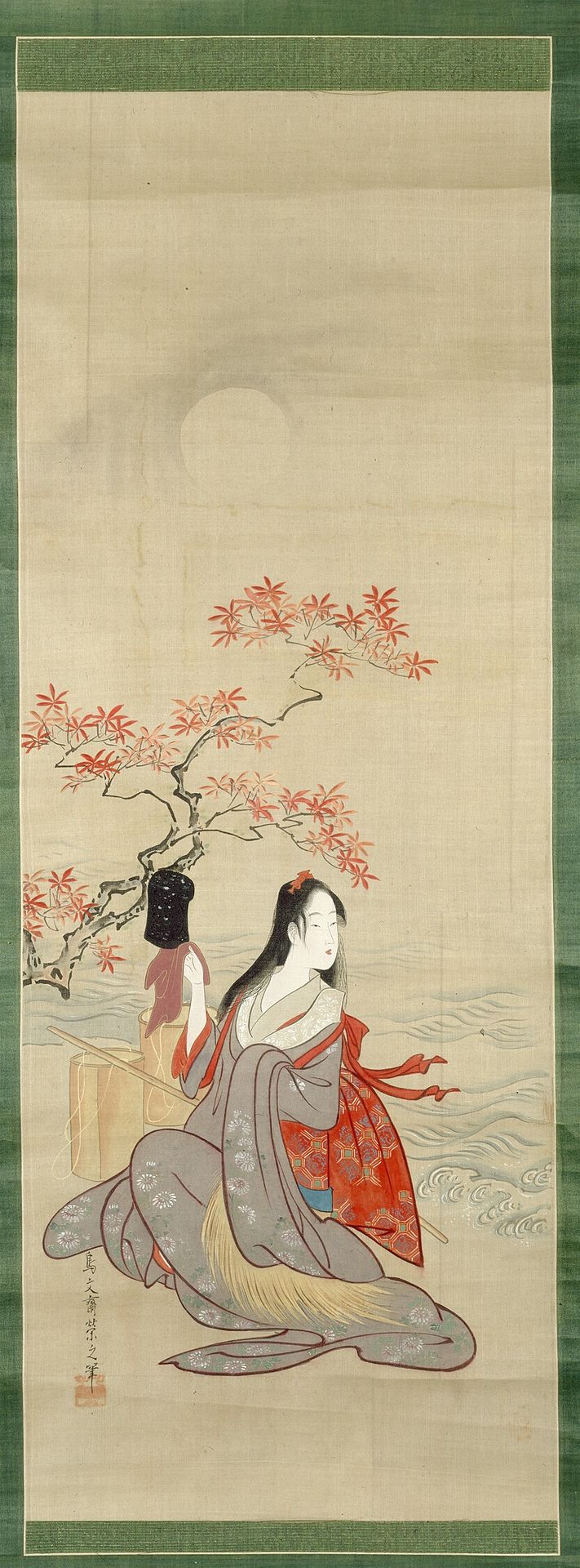 The Salt Maidens, Murasame with Yukihira's Hat by Chōbunsai Eishi 鳥文斎栄之